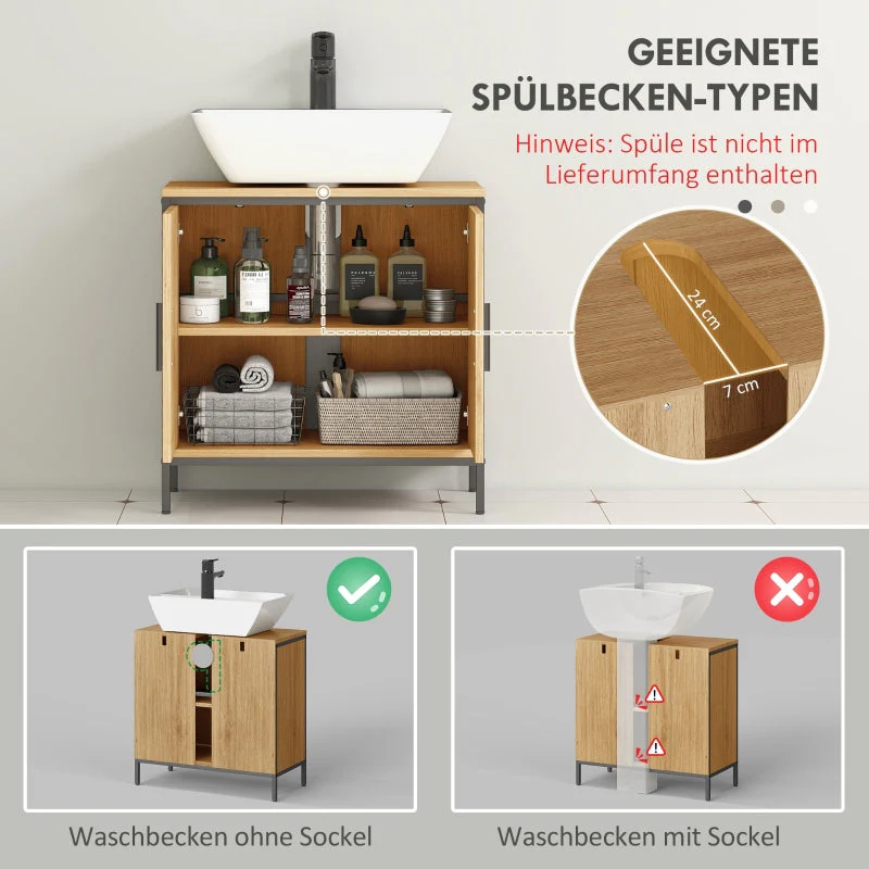 Bathroom Vanity Unit with 2 Doors and Adjustable Shelf, Oak - Image 4