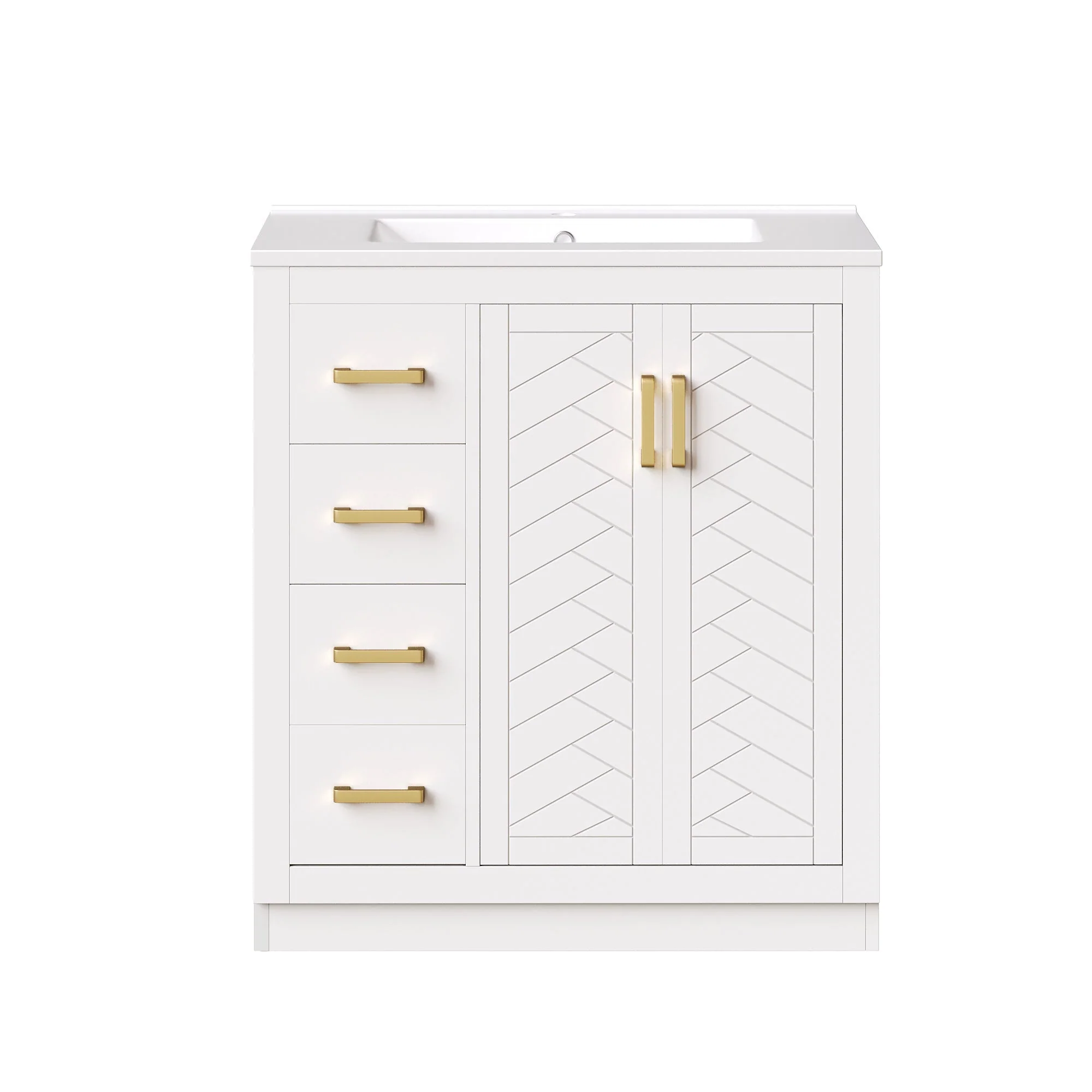 Bathroom Vanity Unit with Ceramic Sink and Side Storage Shelf, White - Image 10
