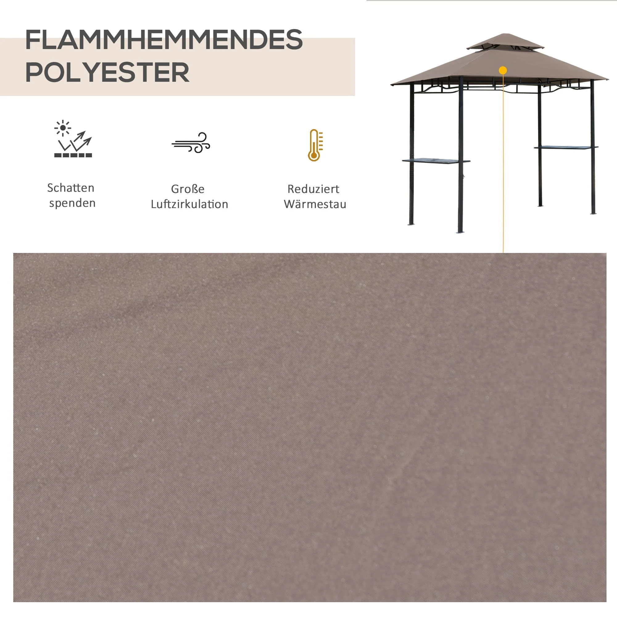 BBQ Gazebo, Garden Tent, Double Roof, Coffee Brown and Black - Image 6