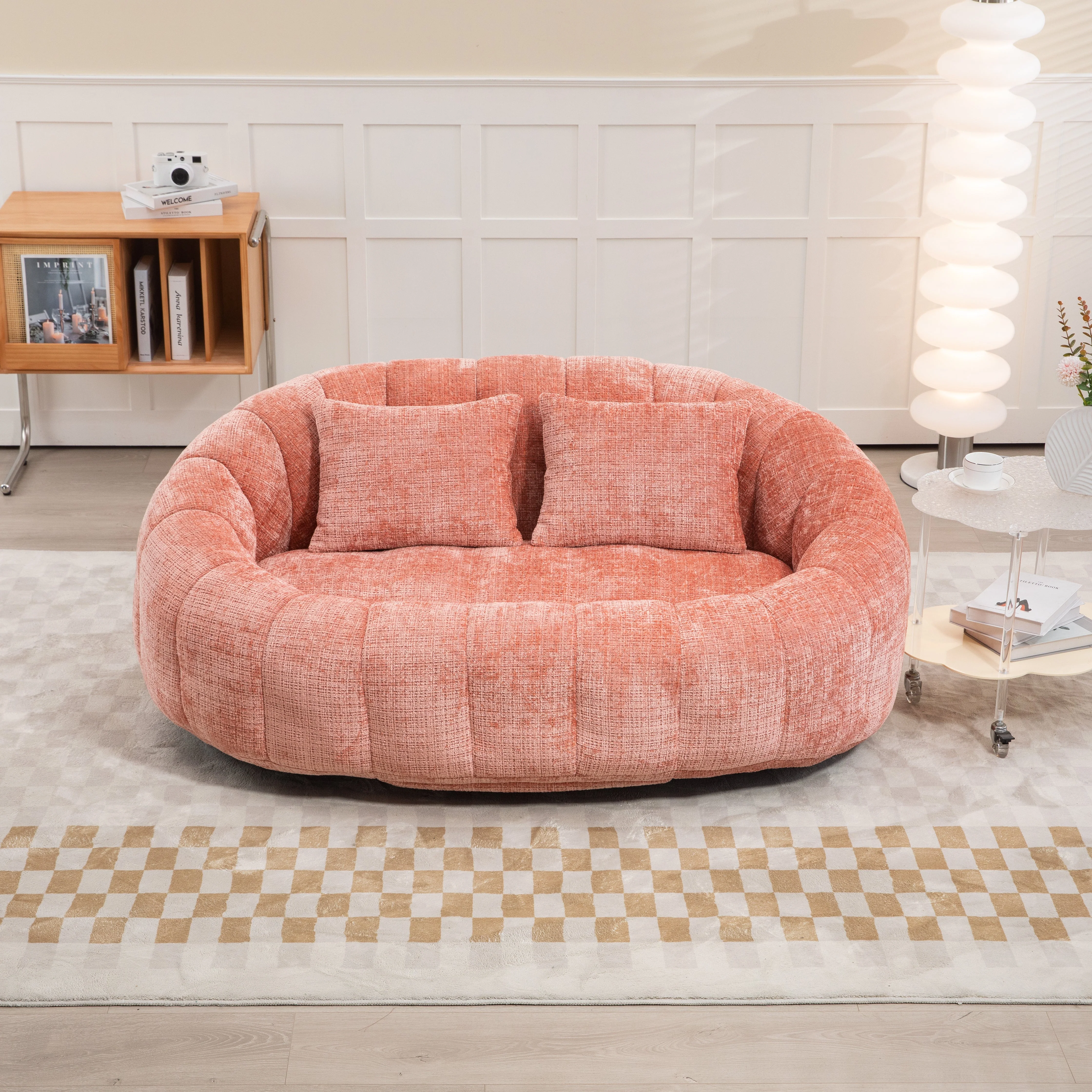 Bean Bag Sofa Lounger High Back Chair Indoor & Outdoor, Pink Chenille - Image 8