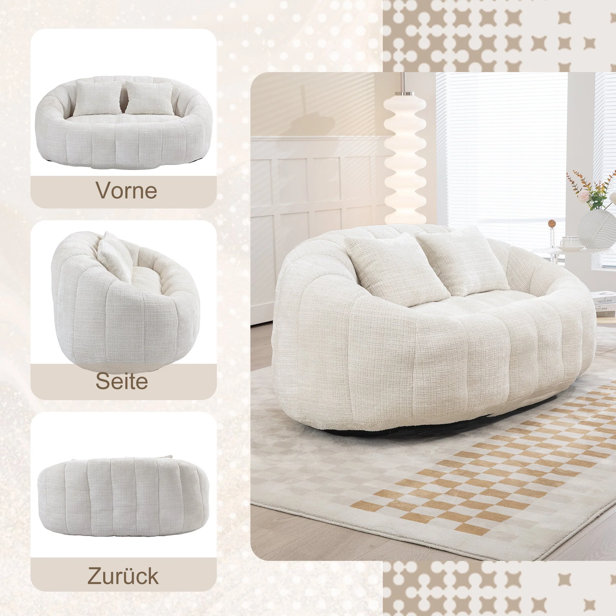 Bean Bag Sofa Lounger High Back Indoor & Outdoor Beige Chenille - Image 5