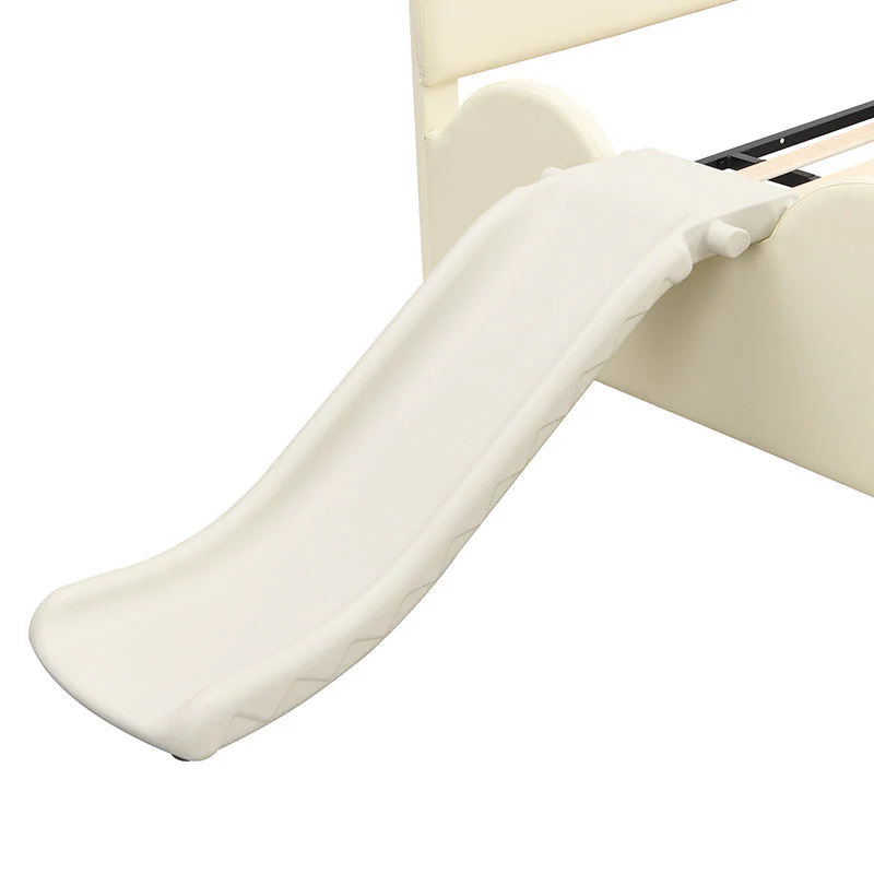 Bear Cartoon Bed for Children with Slide and Ladder, 140x200cm, Beige PU Leather - Image 9