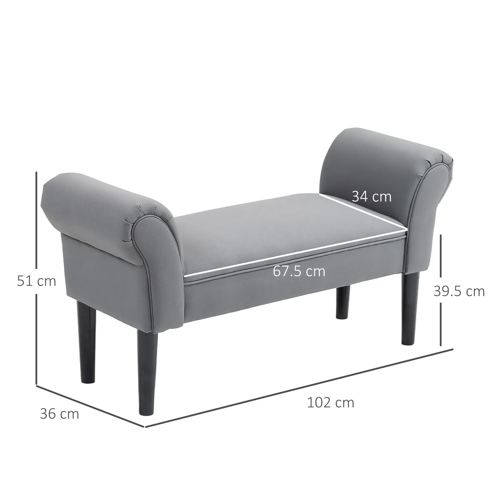 Bed Bench, Upholstered Seating, 130 kg Load Capacity, Dark Grey Canvas - Image 3
