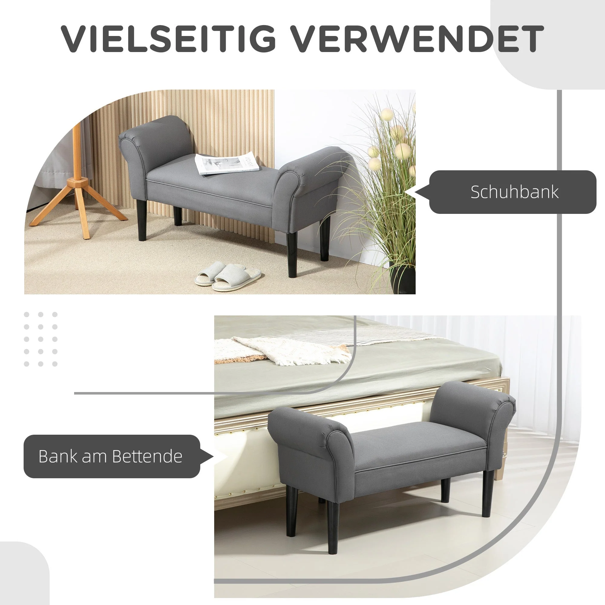 Bed Bench, Upholstered Seating, 130 kg Load Capacity, Dark Grey Canvas - Image 5