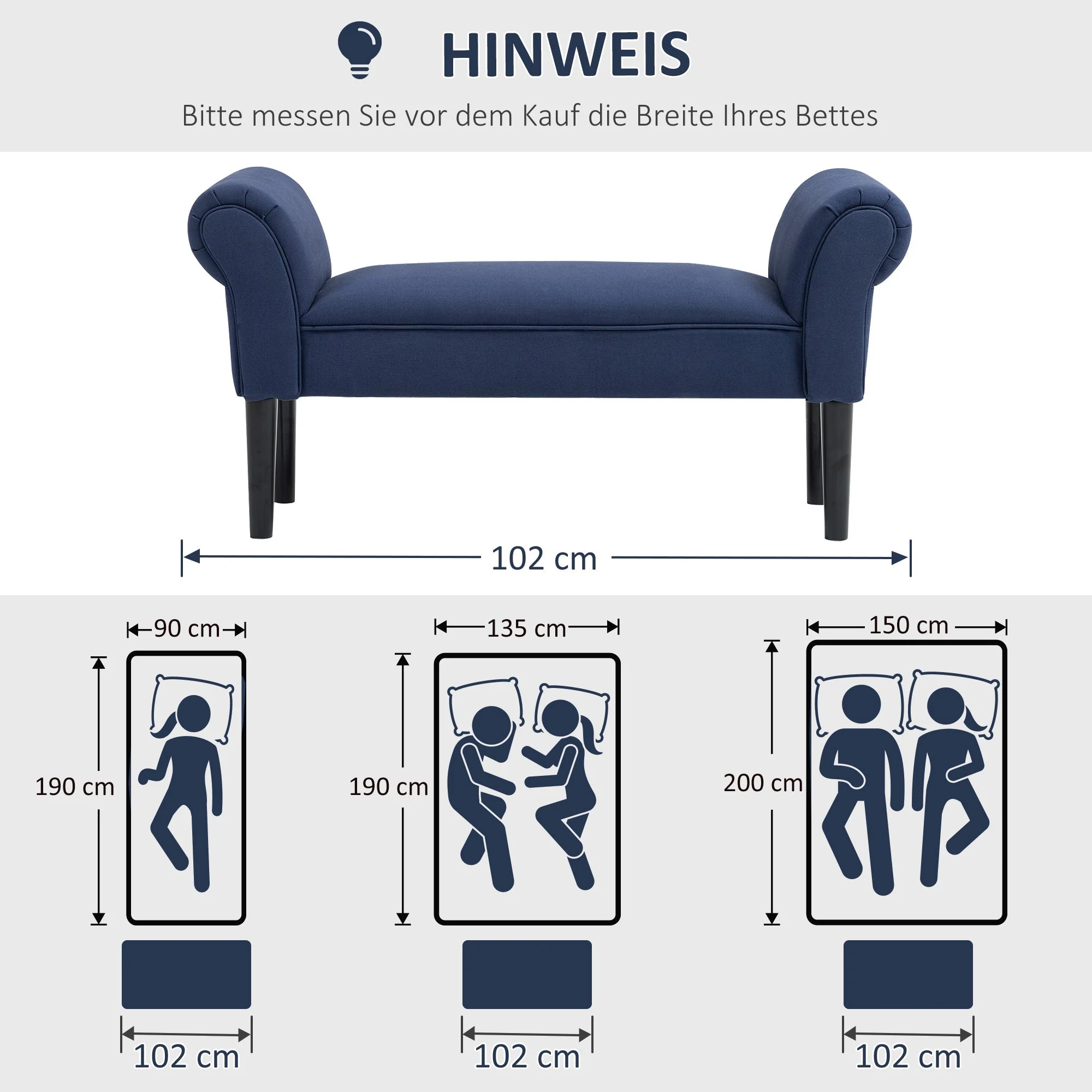 Bed Bench, Upholstered Seating Hallway, Canvas Blue - Image 6