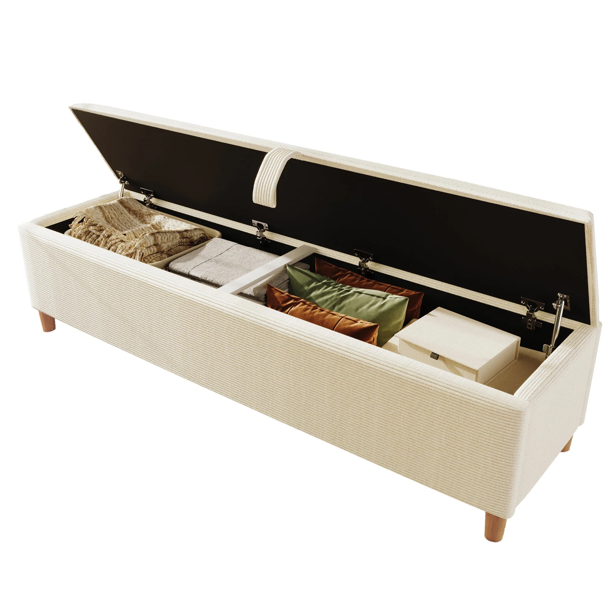 Bed Bench with Hydraulic Storage, 165 x 38 cm, Beige Corduroy - Image 8