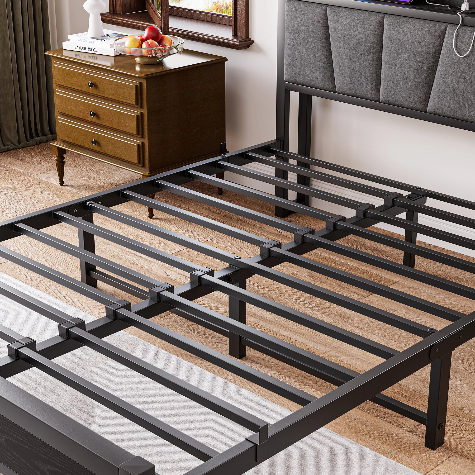 Bed Frame 140x190cm, Smart LED Lights, USB Charging Headboard, Metal - Image 8