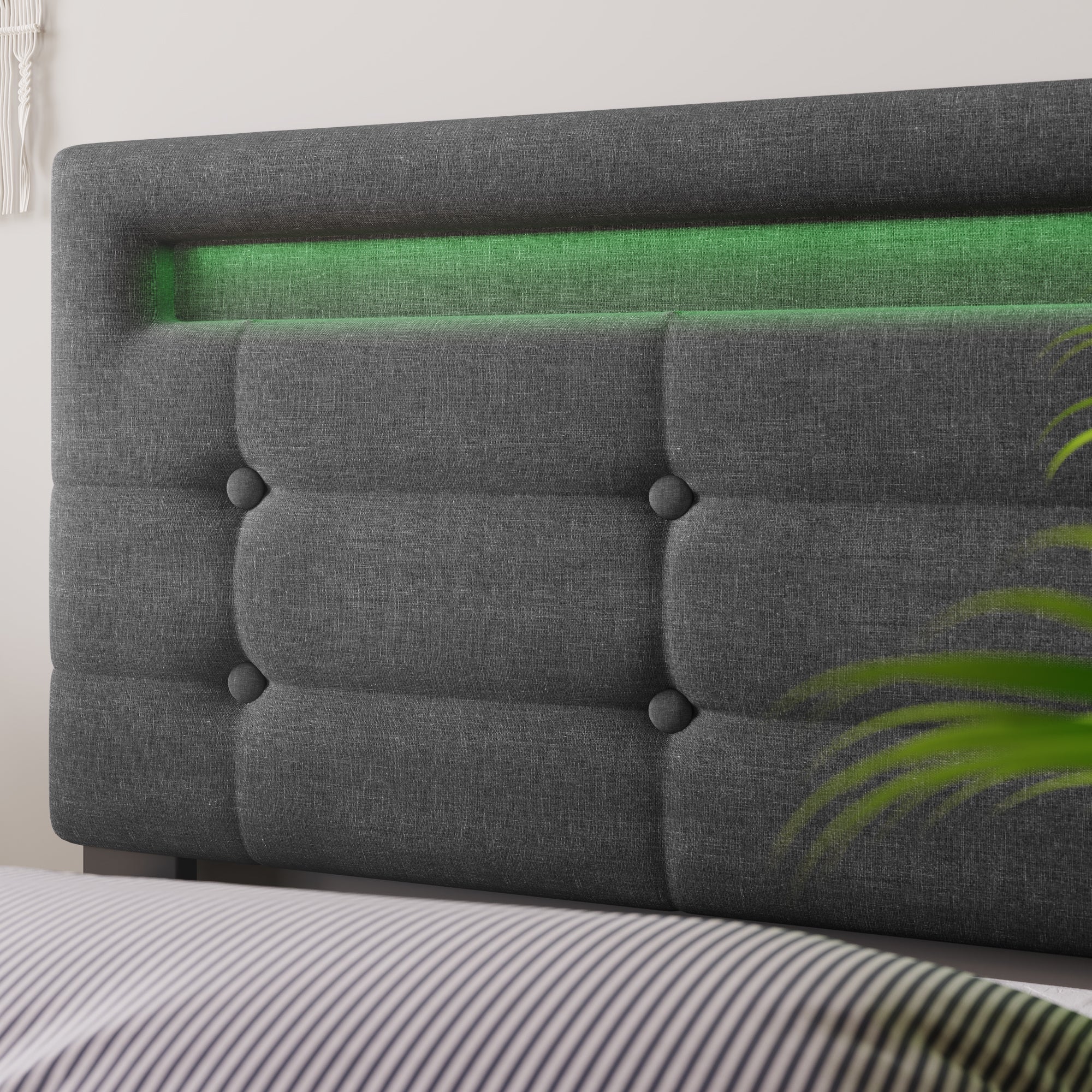 Bed Frame, 140x200cm, LED, 4 Drawers, Adjustable Headboard, Wooden Slats, Grey - Image 8