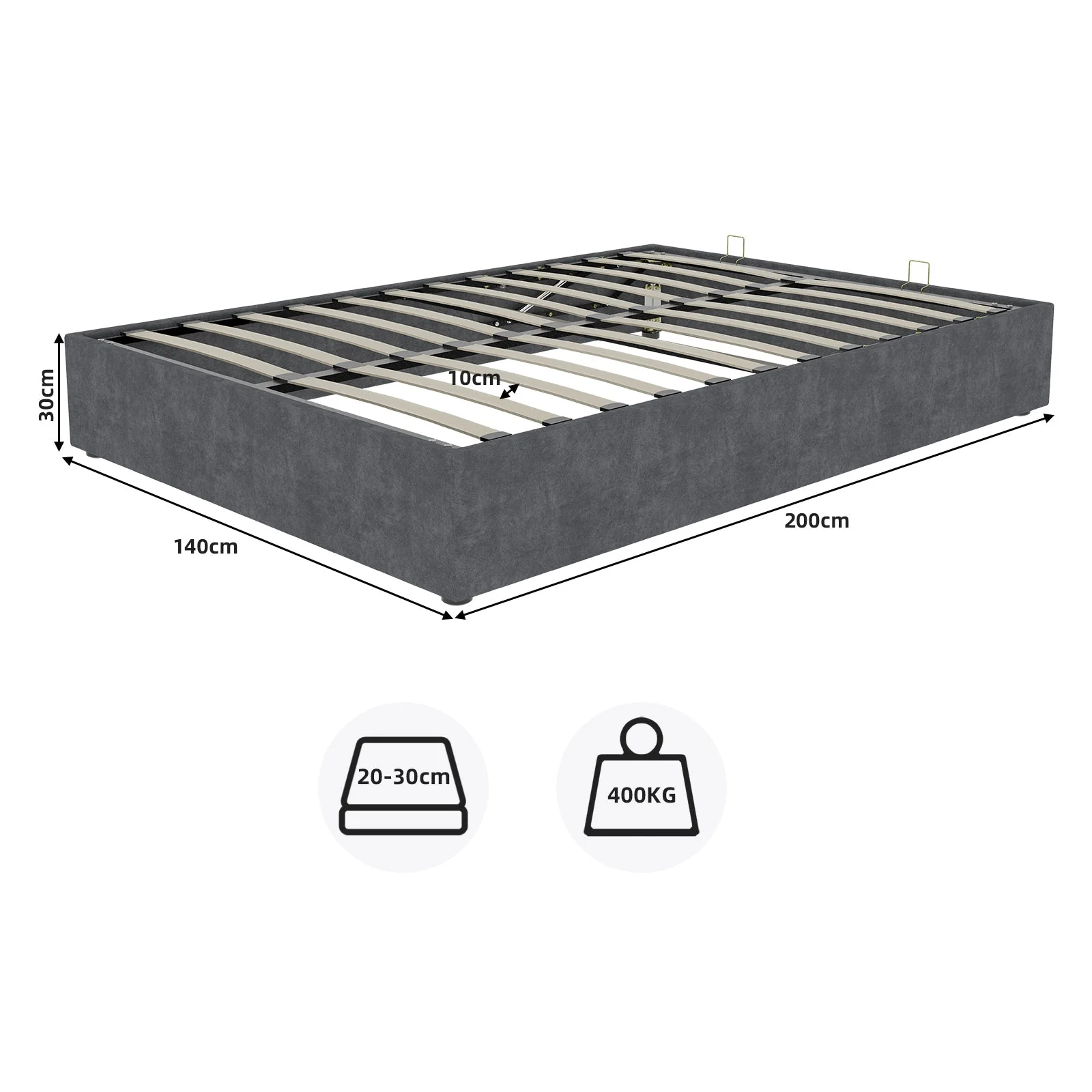 Bed Frame 140x200cm with Gas Lift - Dutch Velvet Grey - Image 7