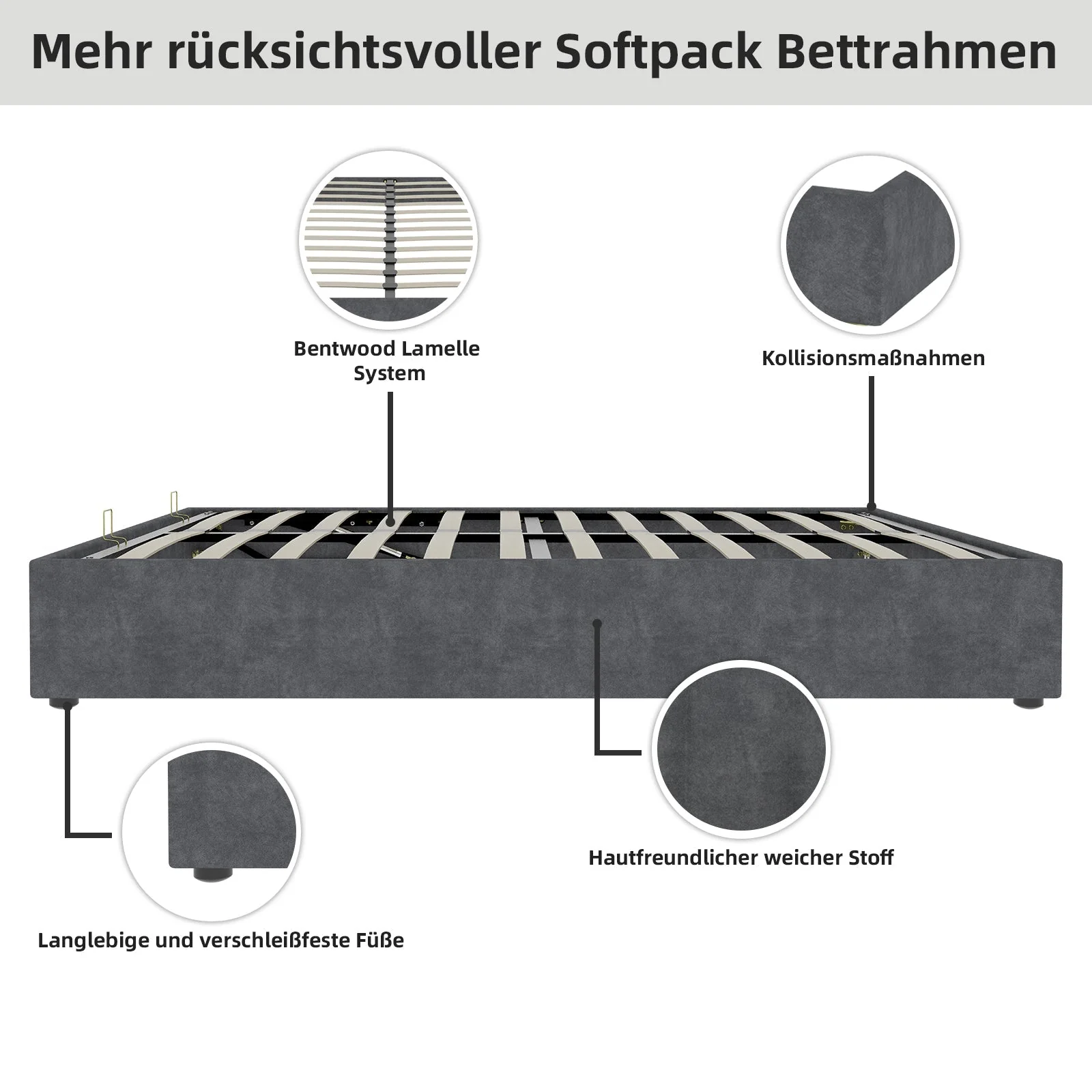 Bed Frame 140x200cm with Gas Lift - Dutch Velvet Grey - Image 9