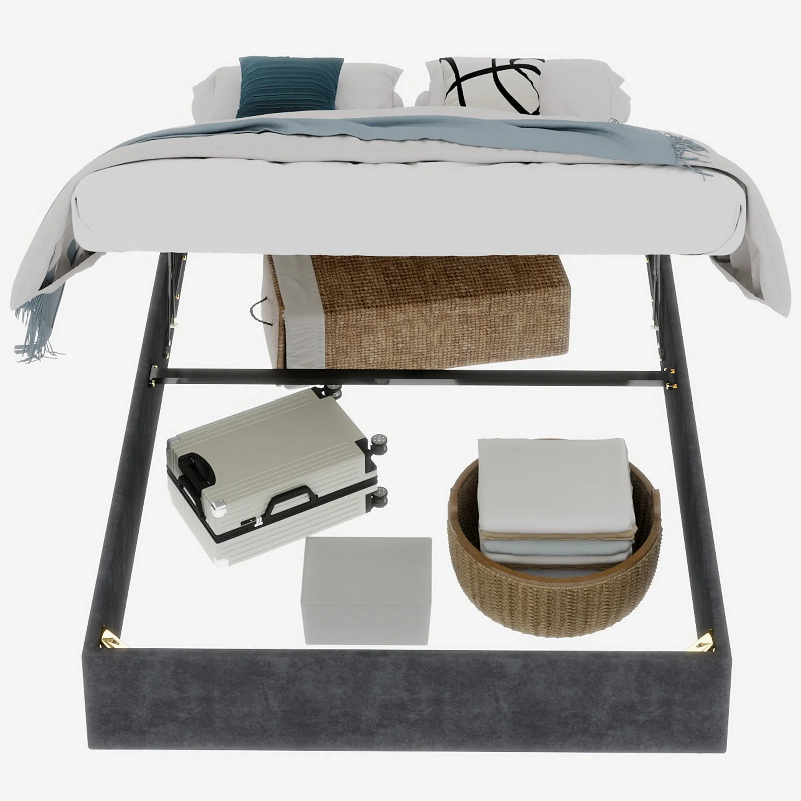 Bed Frame 160x200cm Gas Lift Storage - Dutch Velvet Grey - Image 7