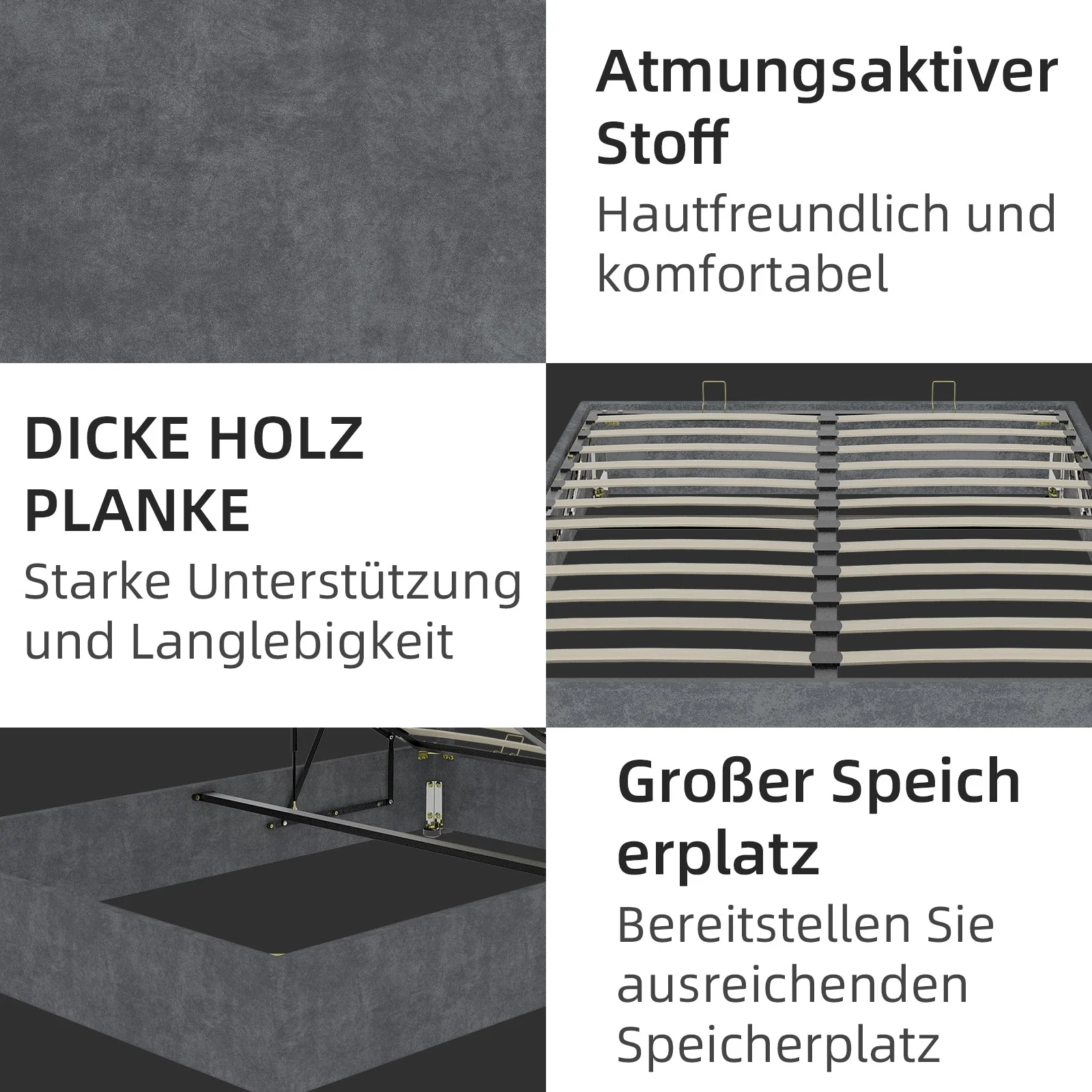 Bed Frame 160x200cm Minimalist Gas Lift Rods, Dutch Velvet Gray - Image 8