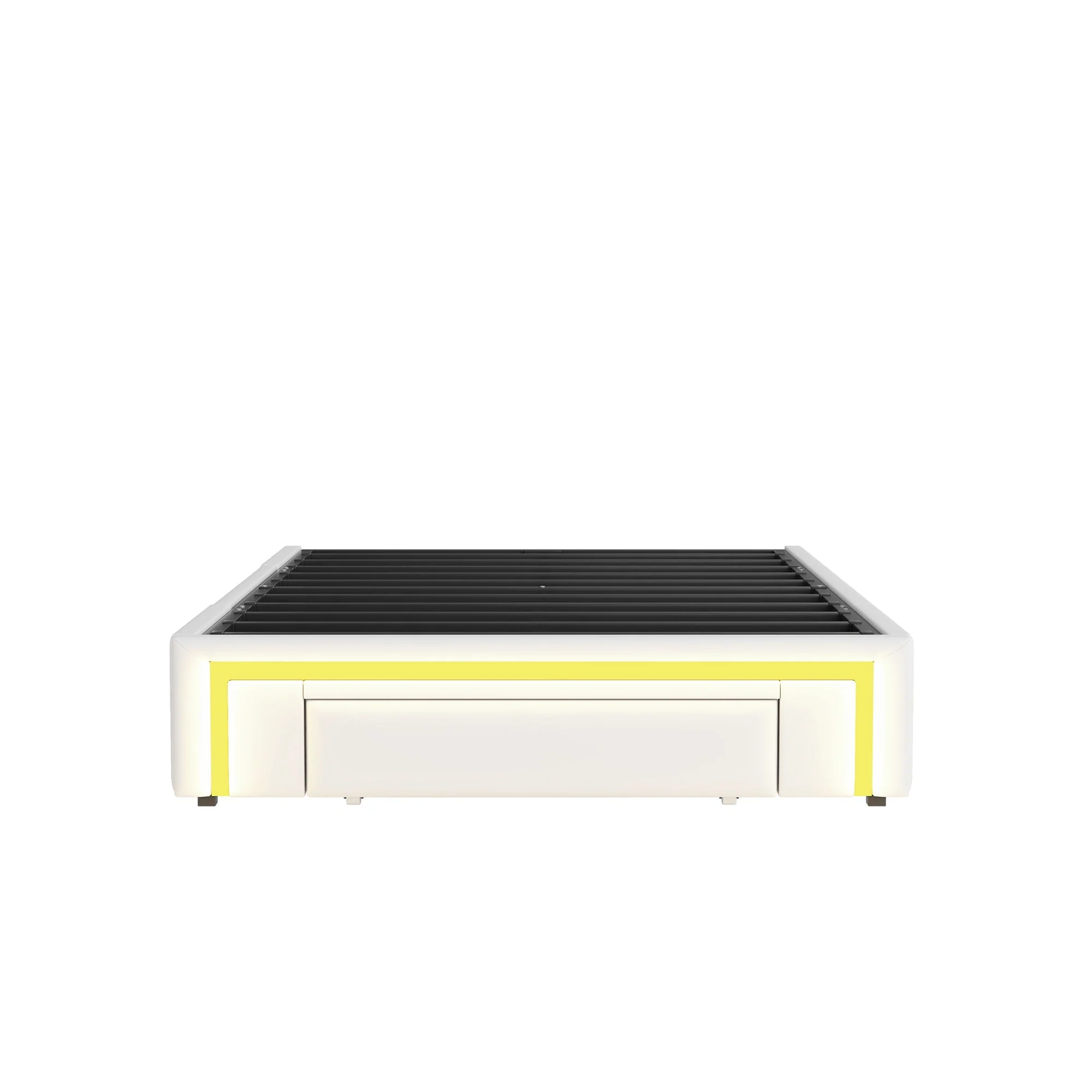 Bed Frame 90x200cm Platform LED Drawers Metal Slats - White PU Leather - Image 10