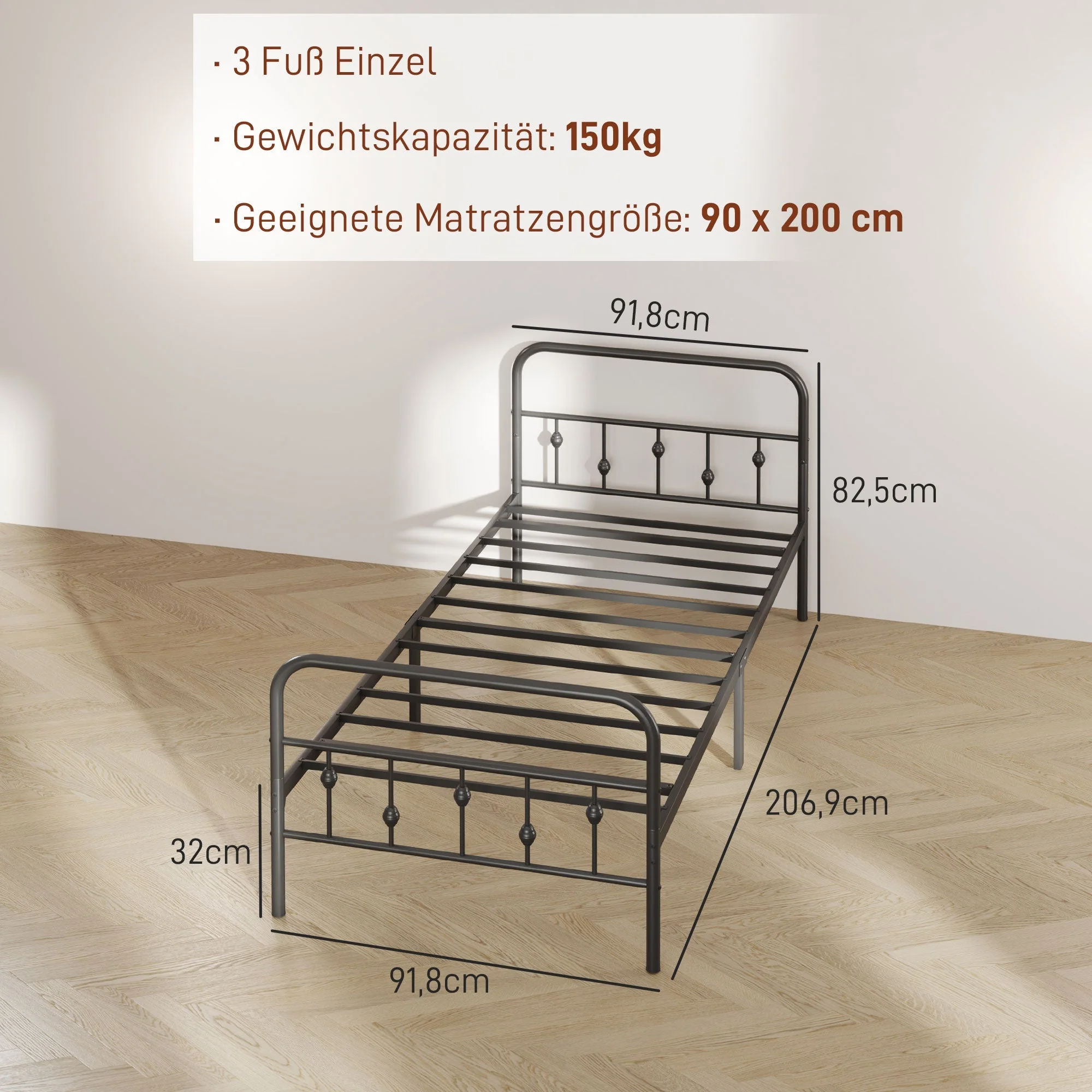 Bed Frame, Foldable, 82.5 cm High, Metal, Black - Image 3