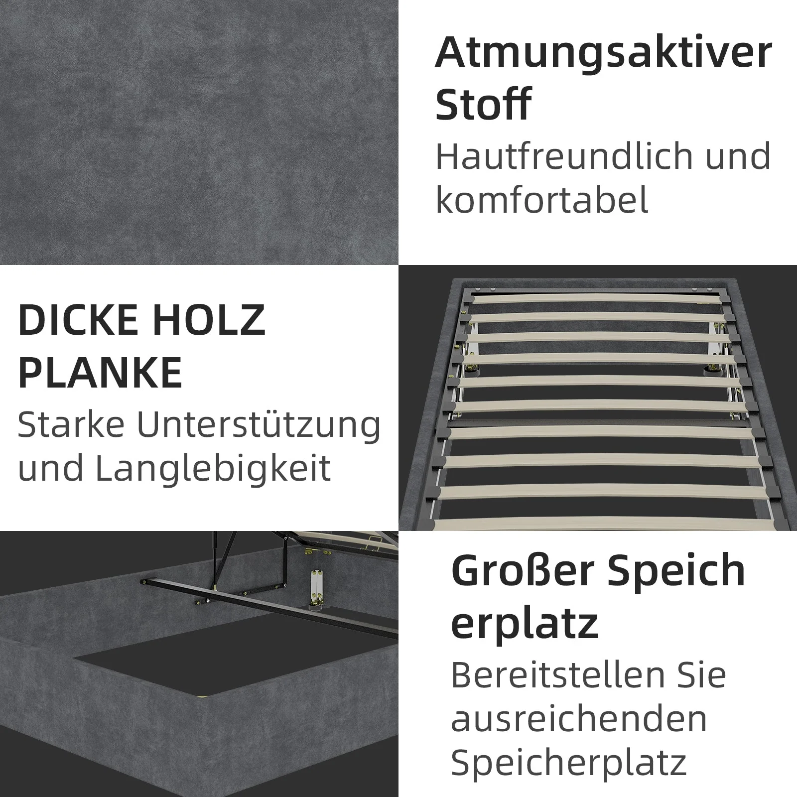 Bed Frame Simple Style 90x200 cm Gas Lift Dutch Velvet Grey - Image 8