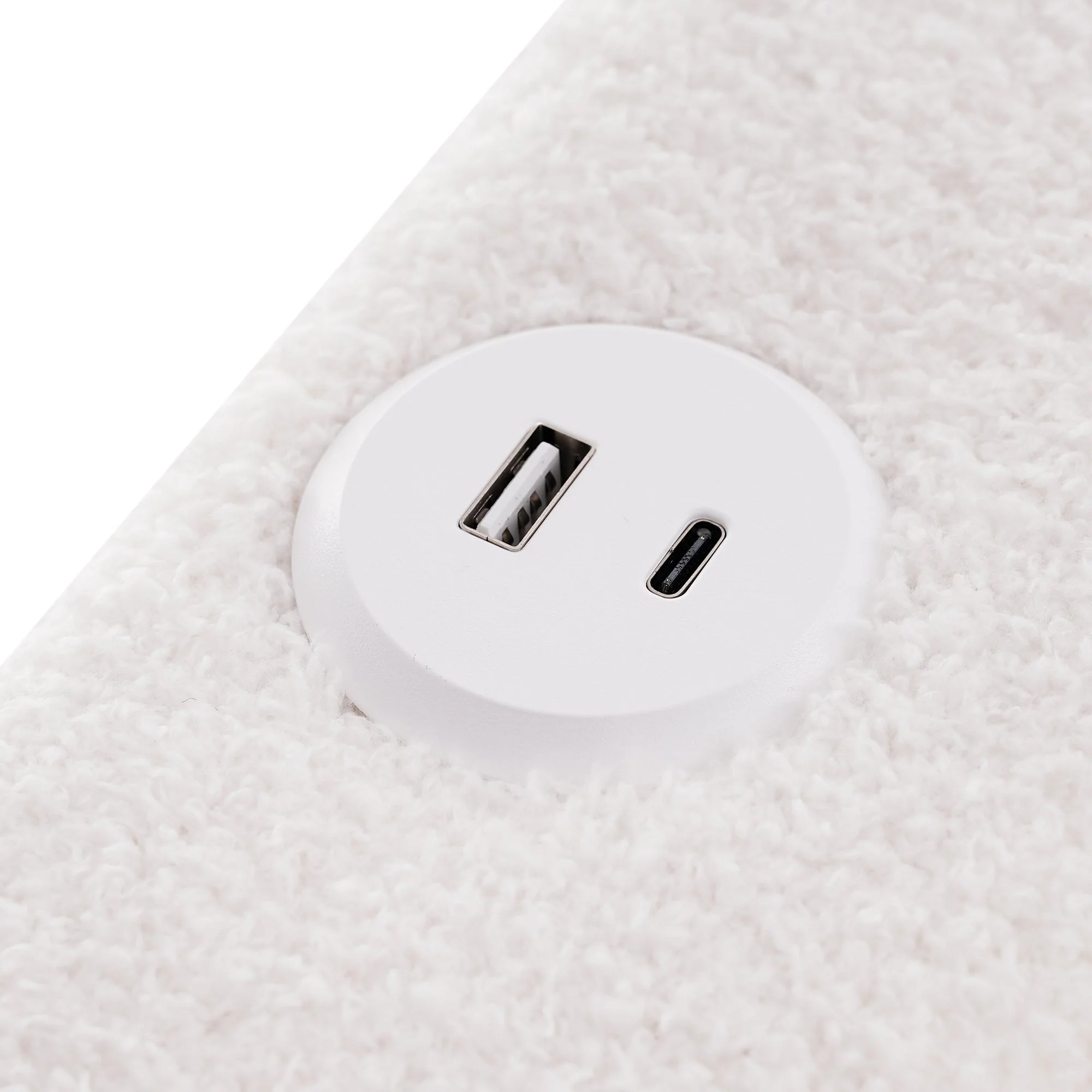 Bed Frame, USB Type-C, LED, 2-Drawer, Single, Upholstered, Sherpa White - Image 9