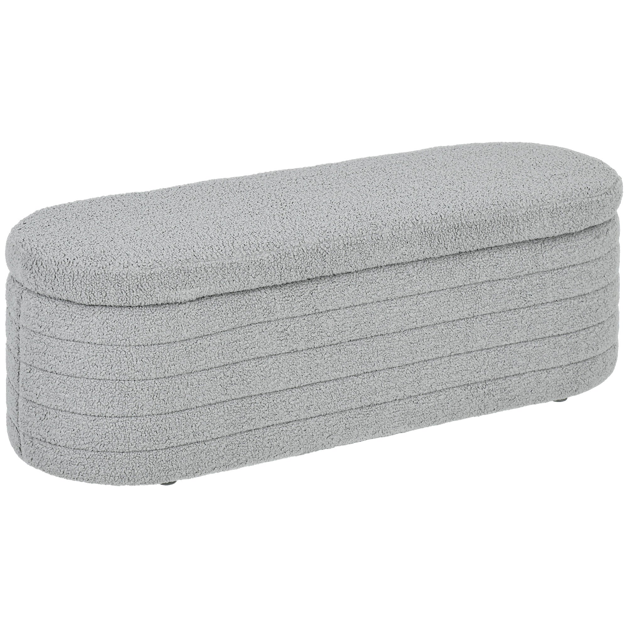 Bedroom Bench Storage Wooden Legs Teddy-Fleece Light Grey - Image 2