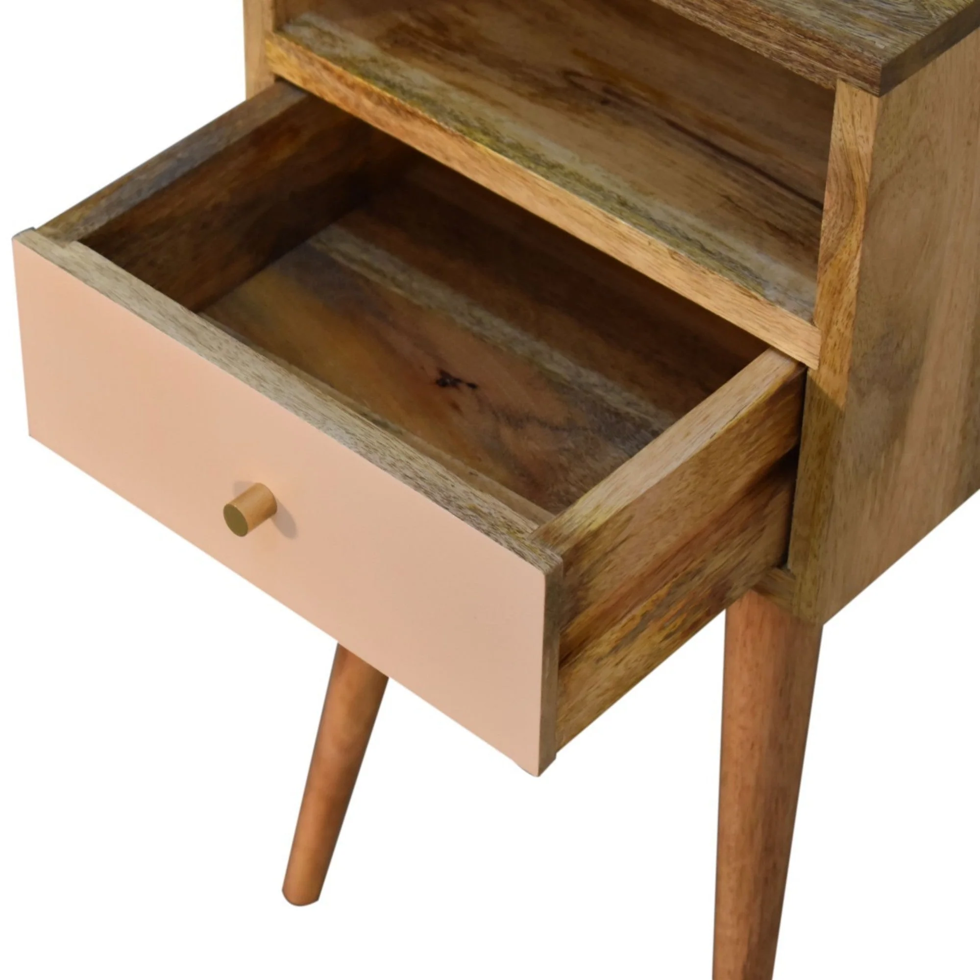 Bedside Mini Blush, 1 Drawer Open Shelf, Solid Wood Hand Painted Beige - Image 4