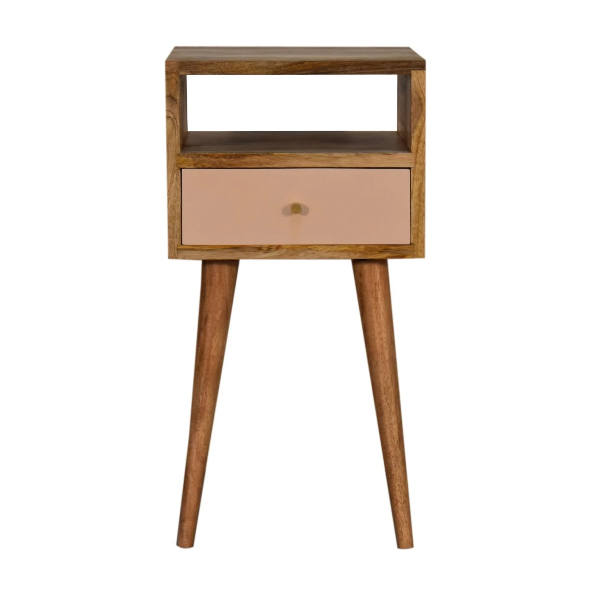 Bedside Mini Blush, 1 Drawer Open Shelf, Solid Wood Hand Painted Beige - Image 7