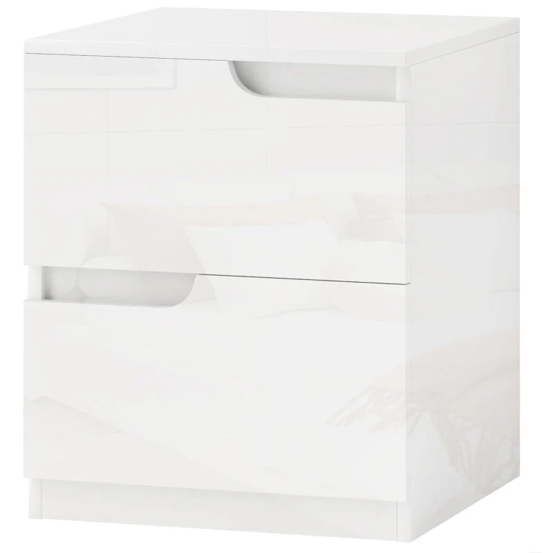 Bedside Table, 2 Drawers, 40 x 40 x 48 cm, High Gloss White