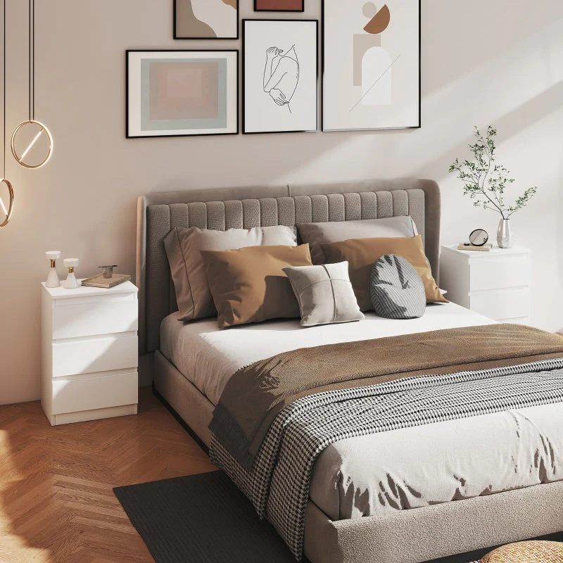 Bedside Table, 2 Side Tables with 3 Drawers, 40 x 30 x 59.5 cm, White - Image 2