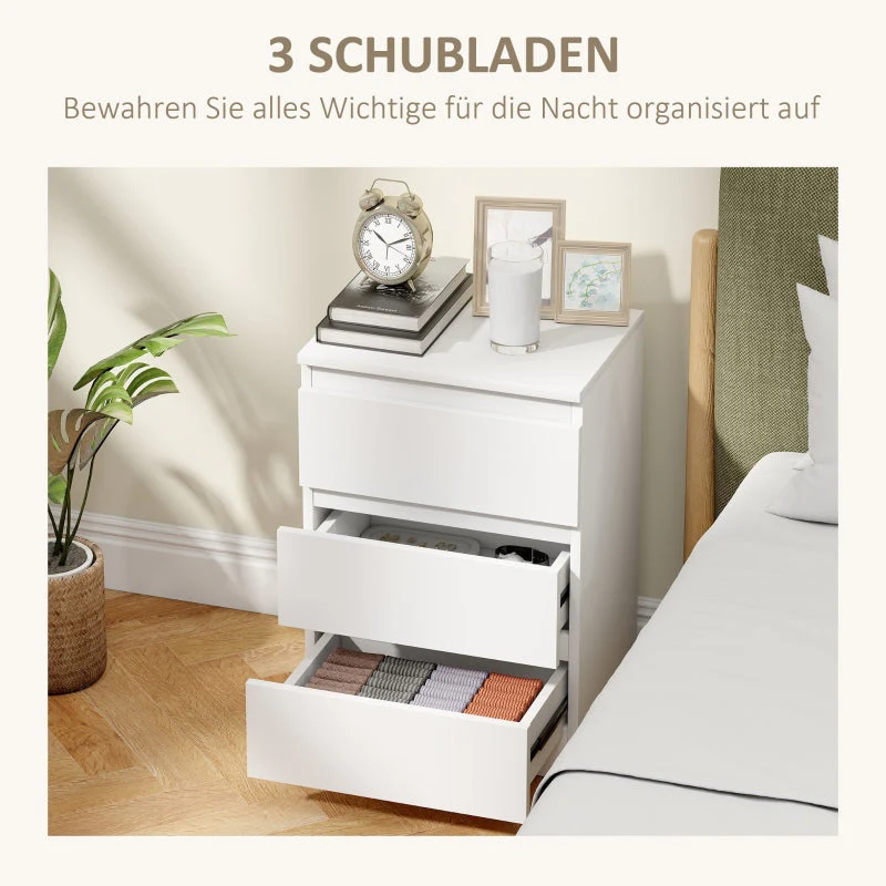 Bedside Table, 2 Side Tables with 3 Drawers, 40 x 30 x 59.5 cm, White - Image 4