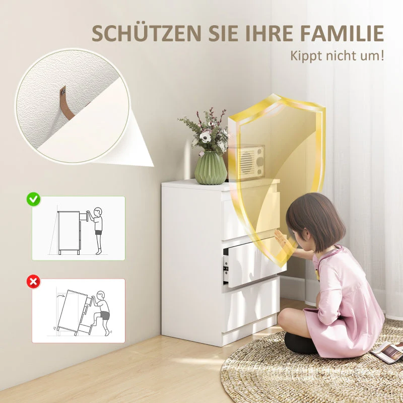 Bedside Table, 2 Side Tables with 3 Drawers, 40 x 30 x 59.5 cm, White - Image 5