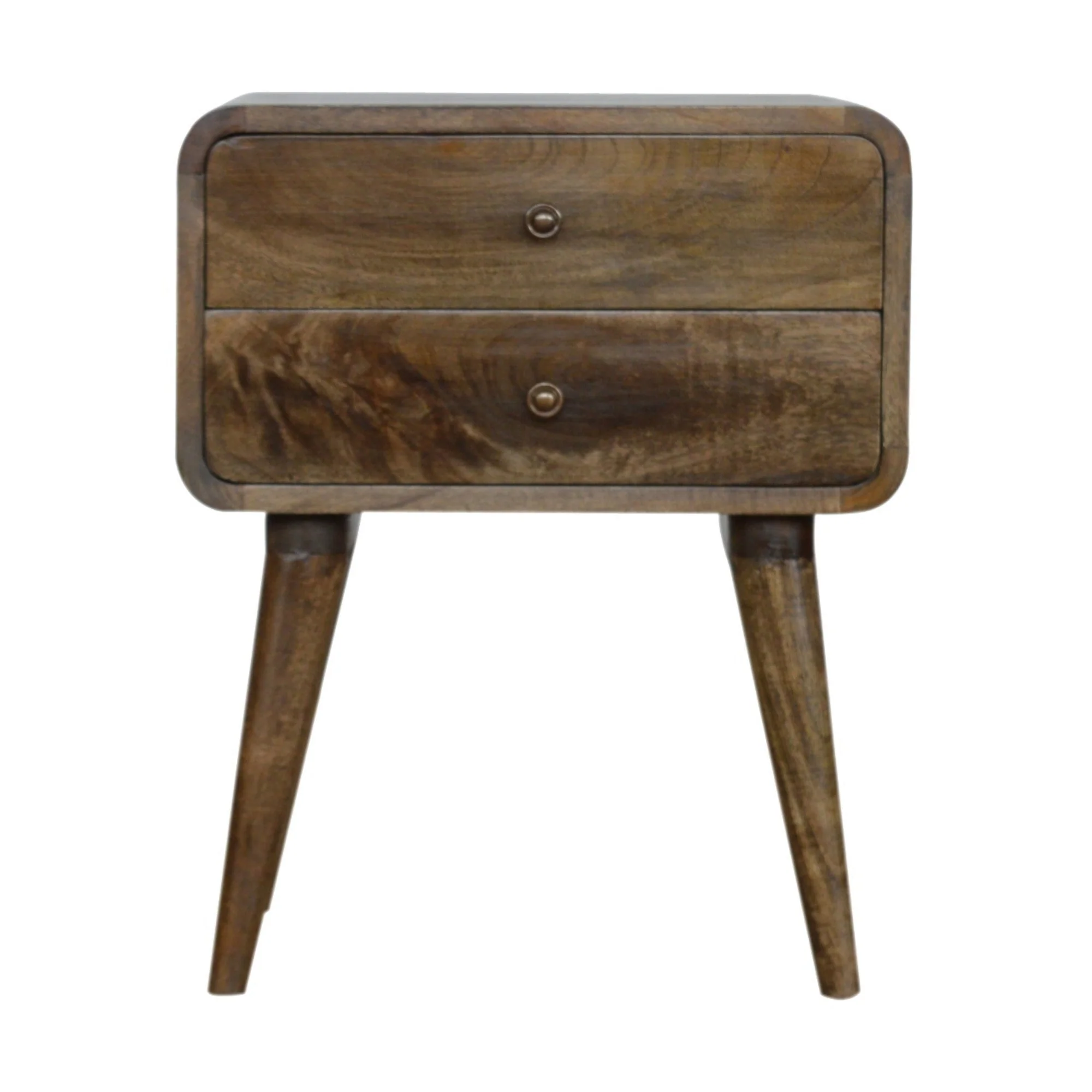 Bedside Table, Curved Classic 2 Drawers, Solid Wood Grey - Image 7
