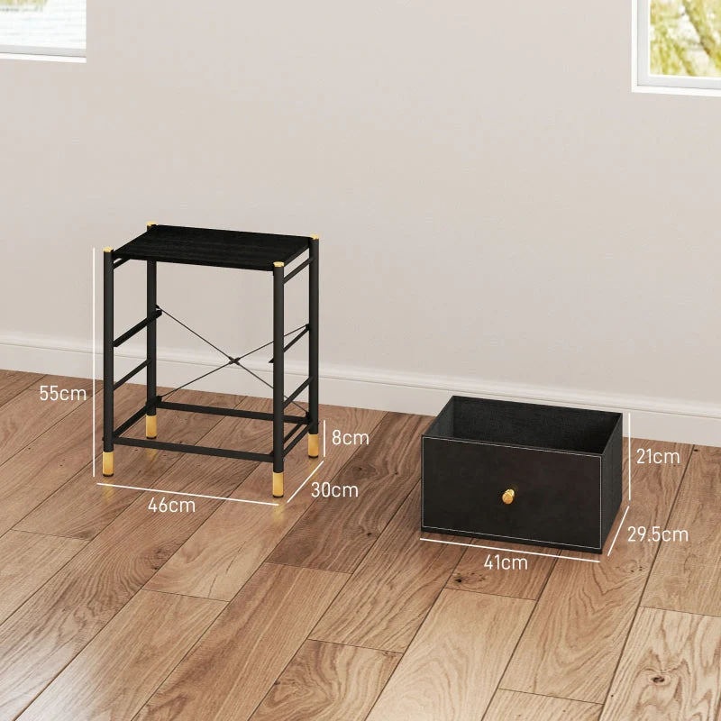 Bedside Table Two Drawers Storage Faux Leather Black - Image 3