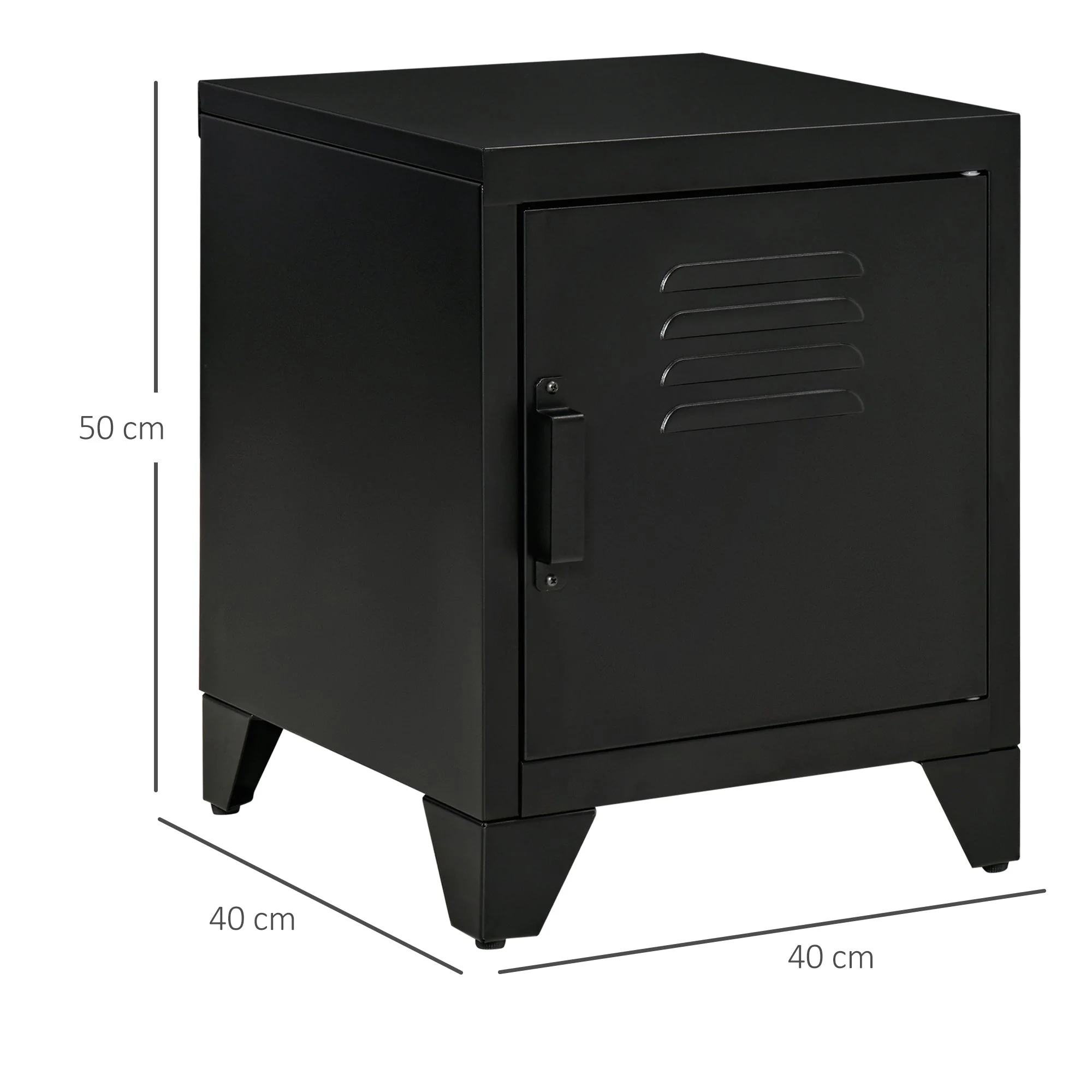 Bedside Table with Adjustable Shelf and Door, Metal Black - Image 3