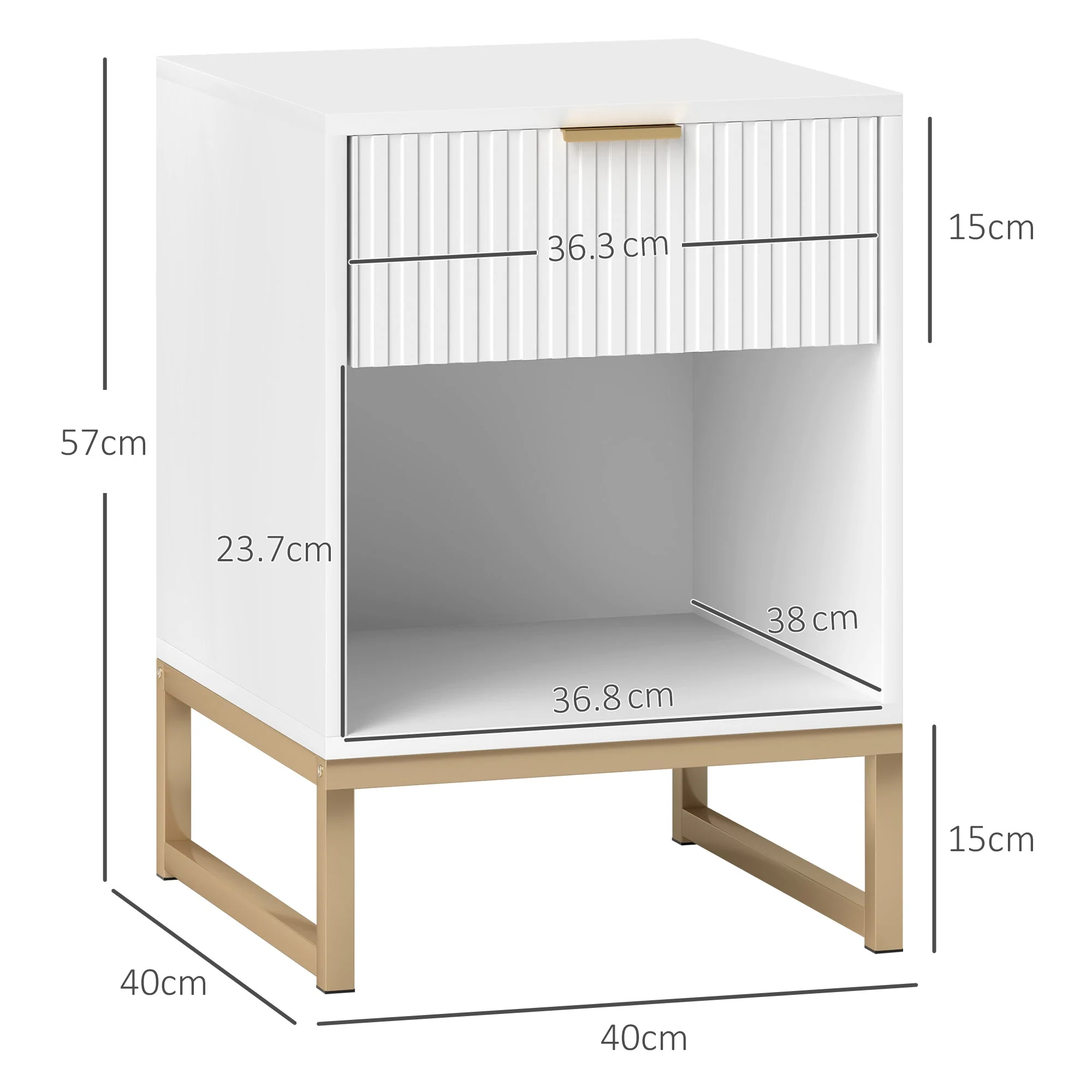 Bedside Table with Drawers, Storage, 40 x 40 x 57 cm, White - Image 3