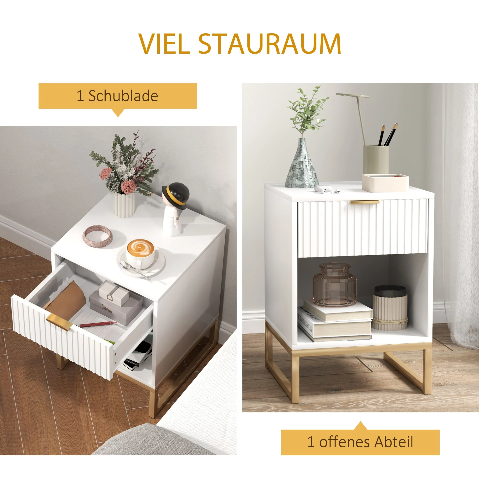 Bedside Table with Drawers, Storage, 40 x 40 x 57 cm, White - Image 5