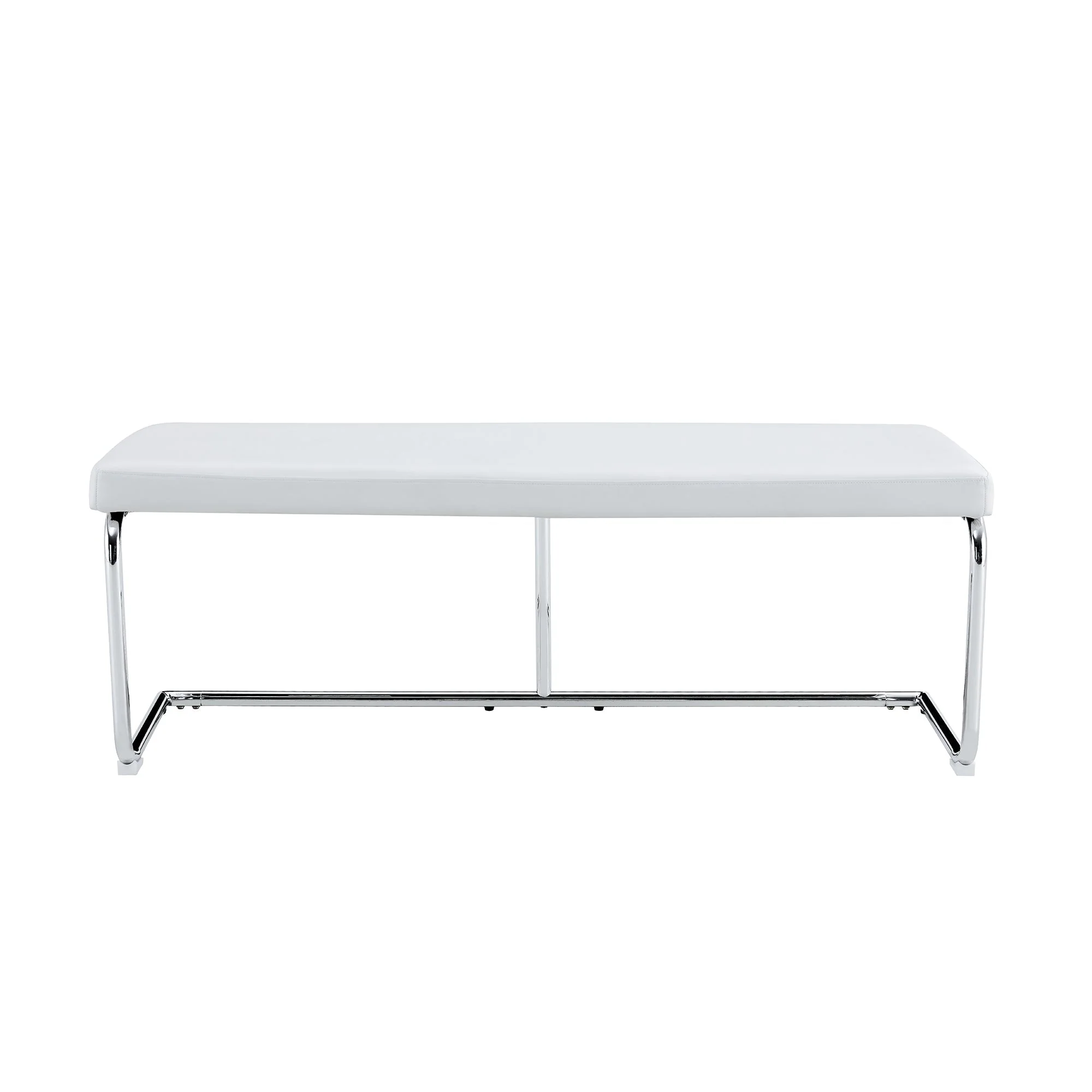 Bench 130cm Modern Chrome Frame - White Leather - Image 9