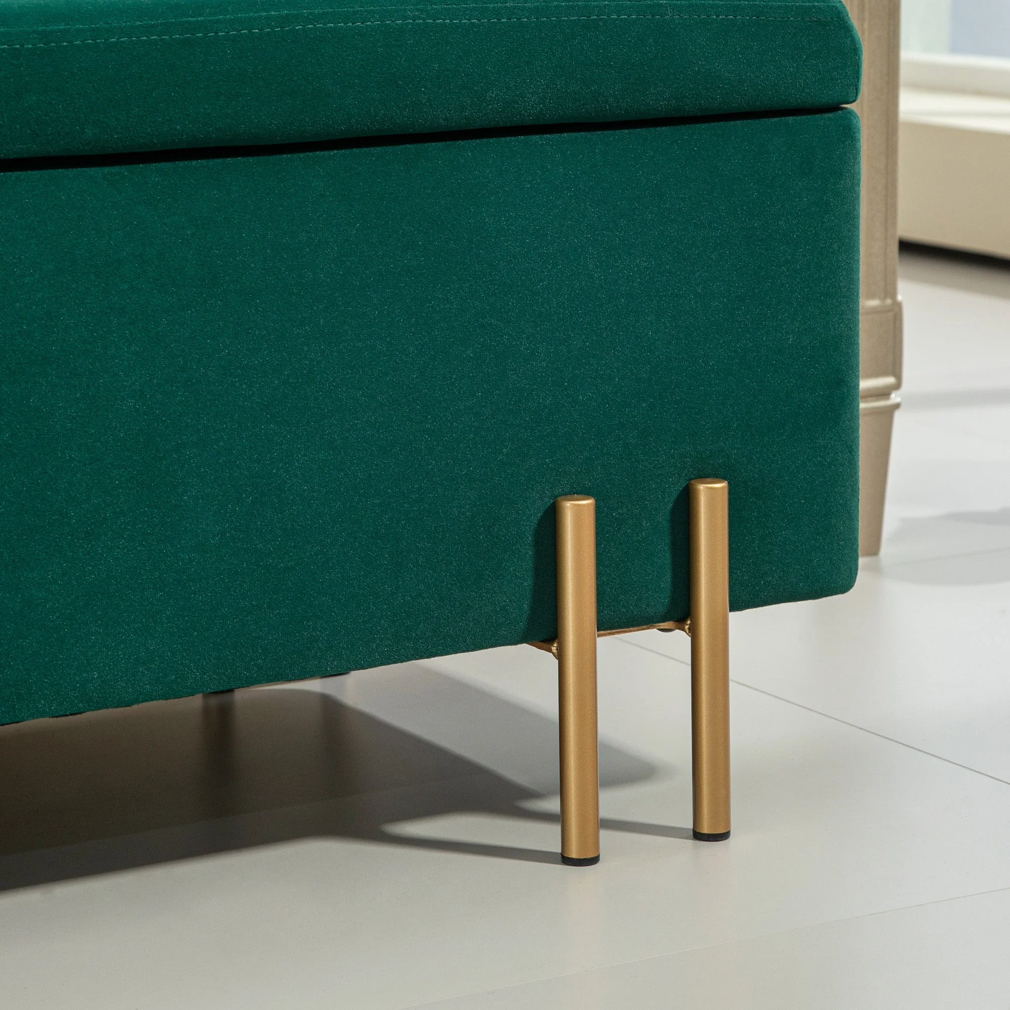 Bench, Upholstered Storage Chest, Fabric Green - Image 5