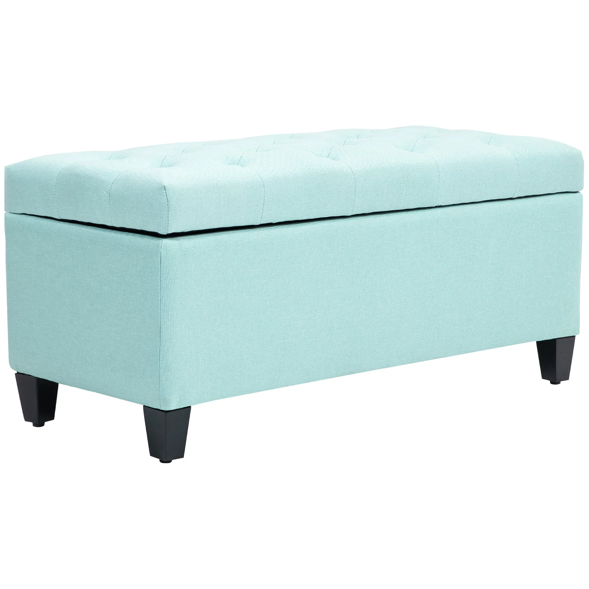 Bench Upholstered with Storage Space, Linen-like Polyester, Green - Image 2