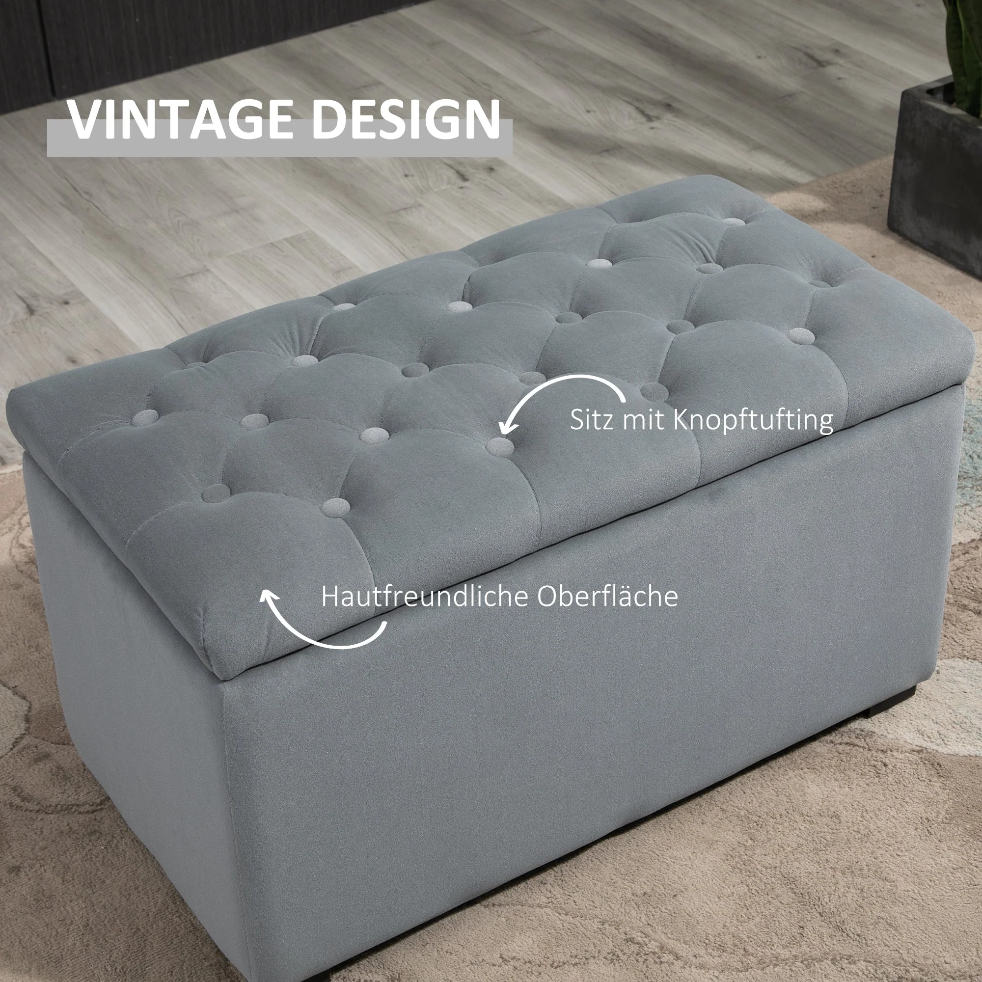 Bench with storage, 2 stools, upholstered, foldable, 130 kg, 75x40x42cm - Image 4
