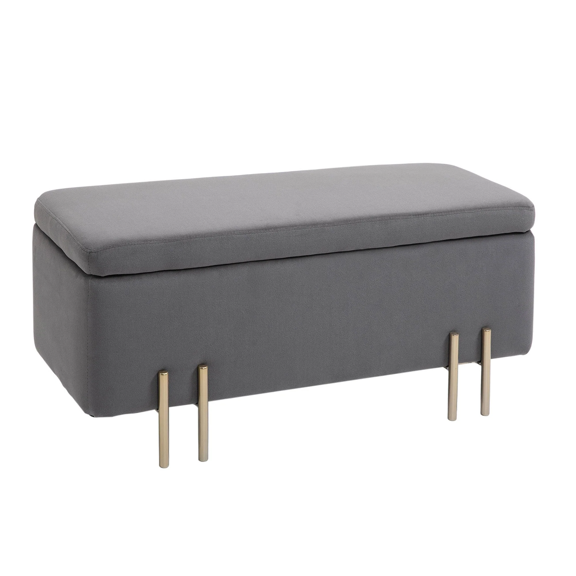 Bench with storage space chest, upholstered, dark grey fabric
