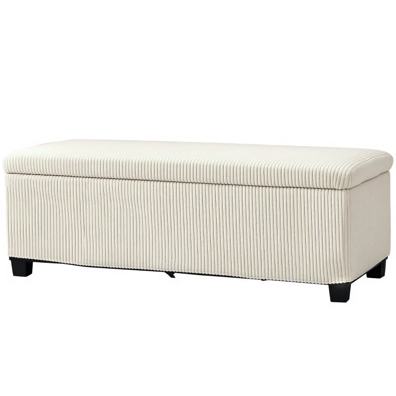 Bench with storage, upholstered corduroy, steel legs, beige - Image 2