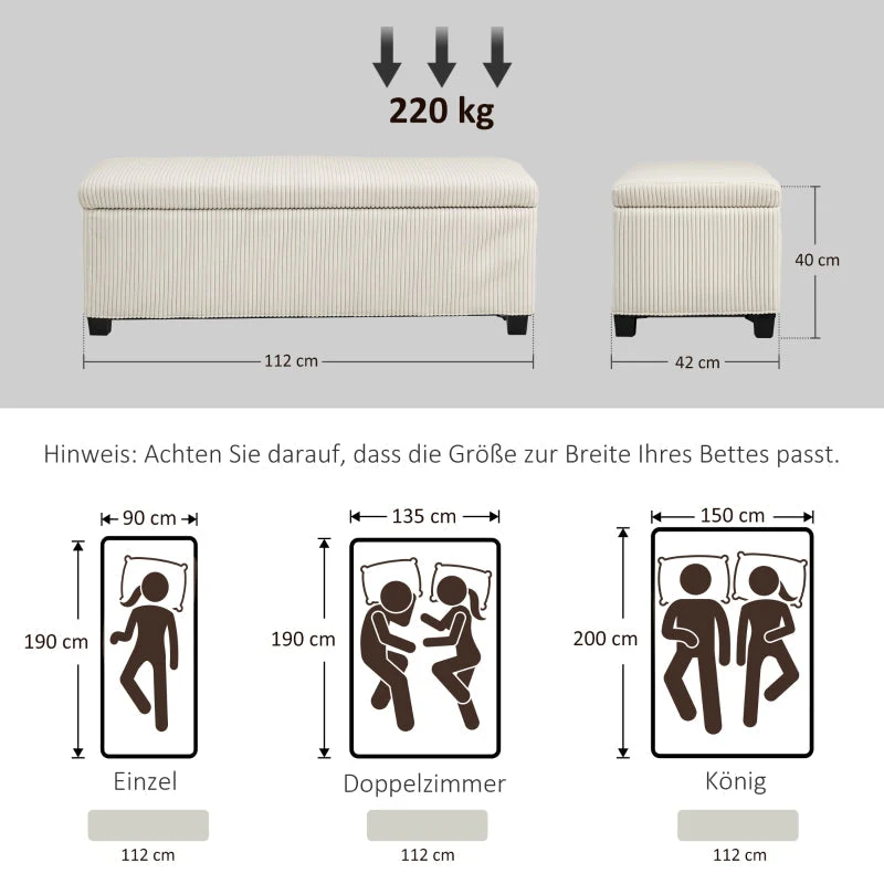 Bench with storage, upholstered corduroy, steel legs, beige - Image 4