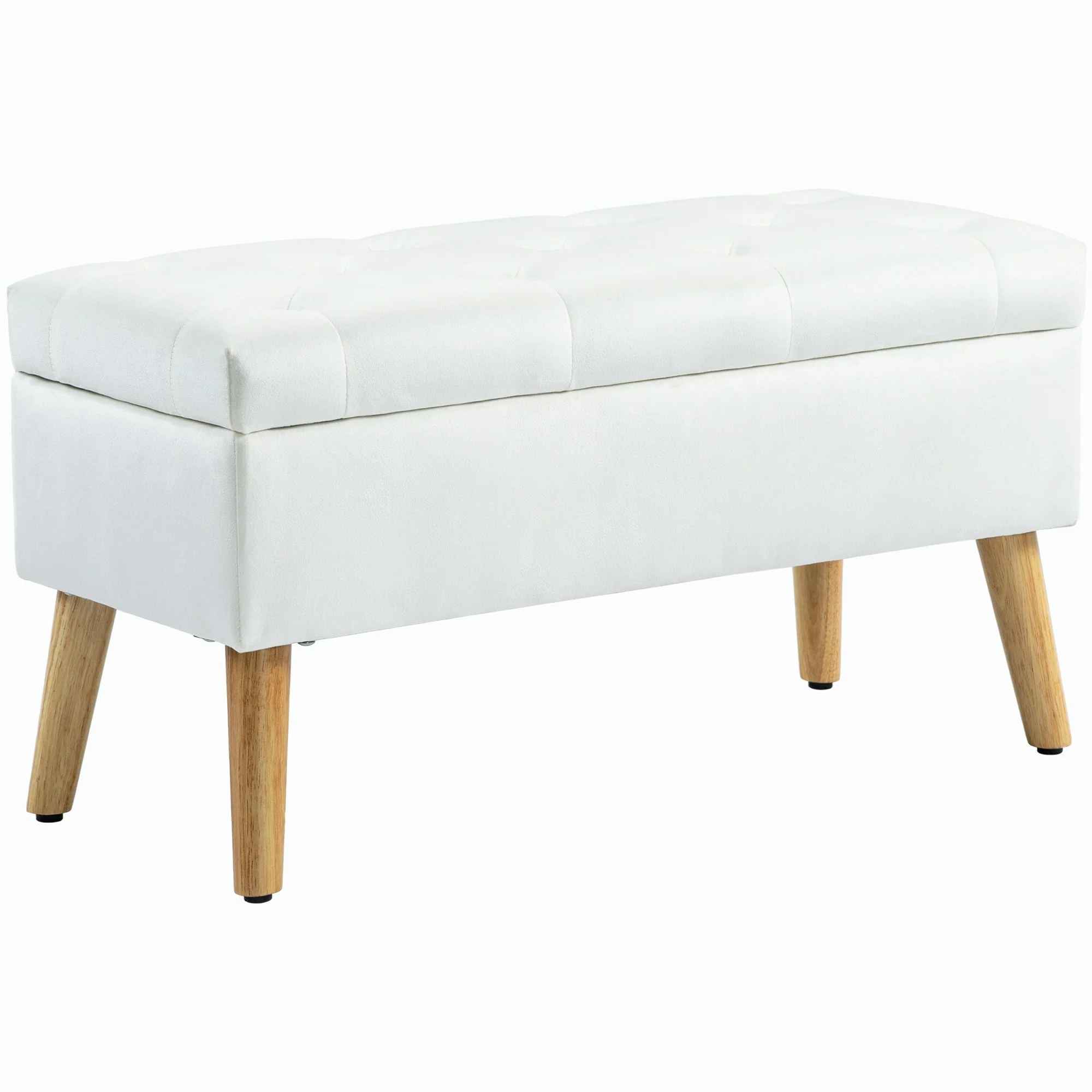 Bench with Storage, Upholstered Lid, Rubberwood White - Image 2