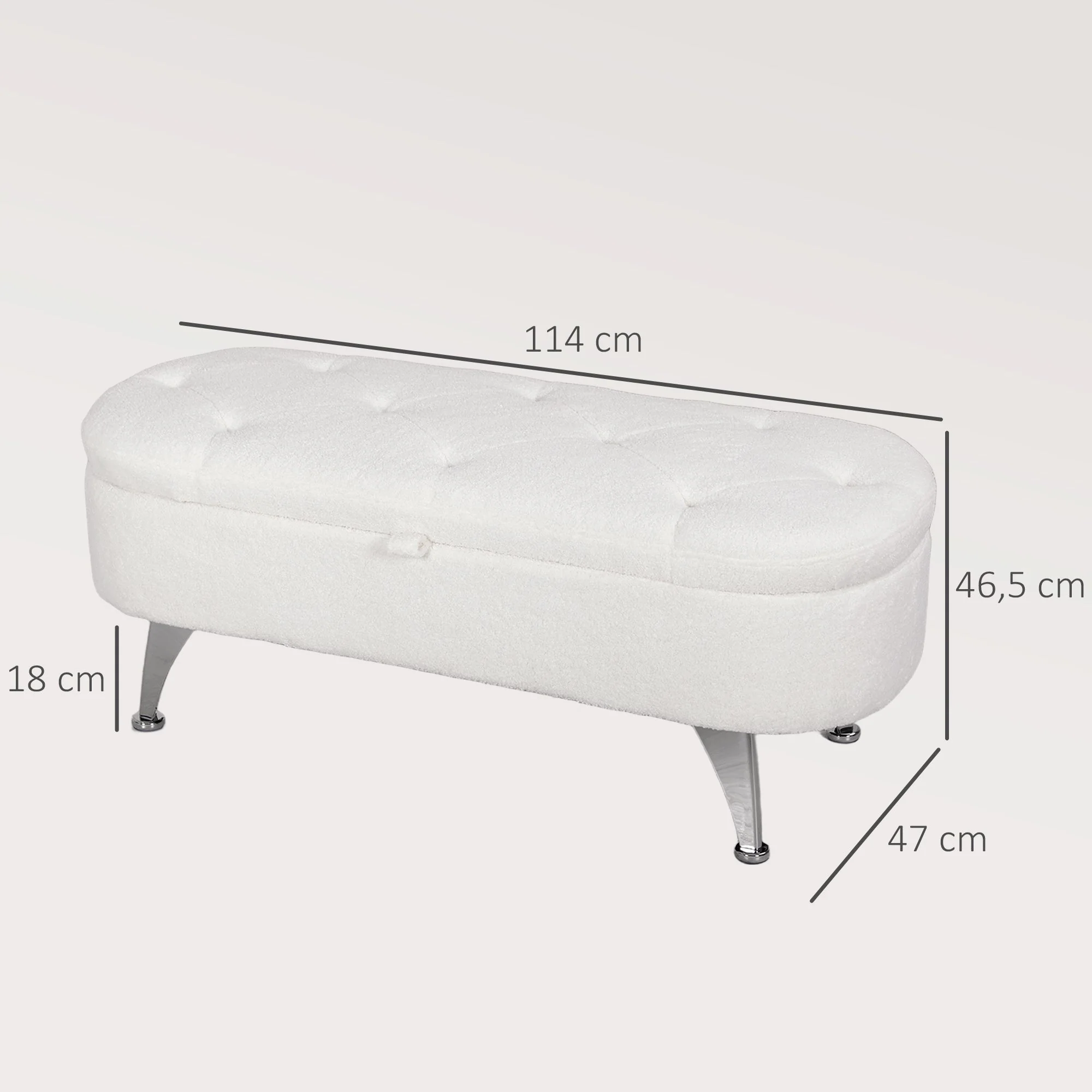 Bench with Storage, Upholstered with Lid, Metal Frame, White - Image 3