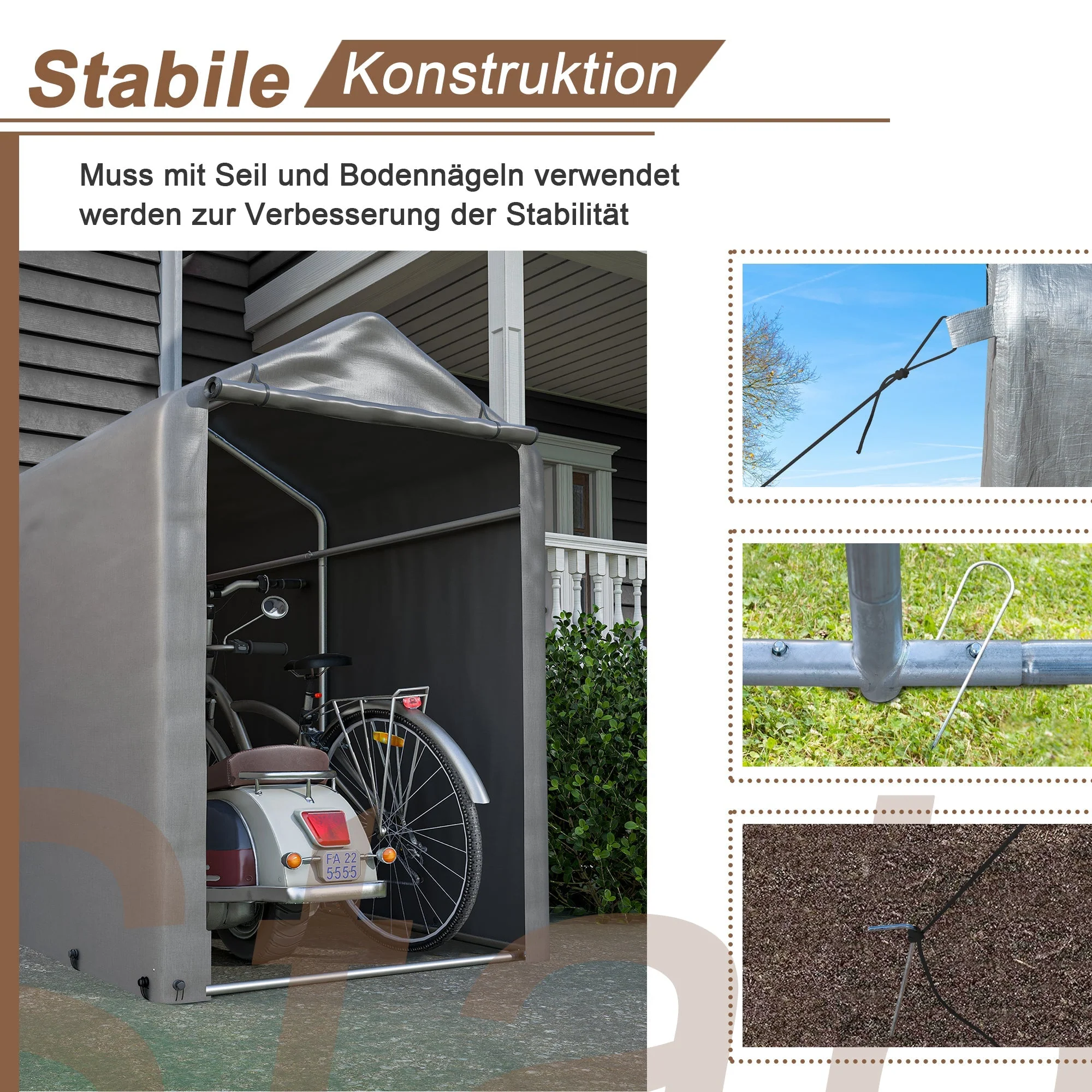 Bicycle Garage Tool Shed, 187x100x160 cm, Dark Gray - Image 14
