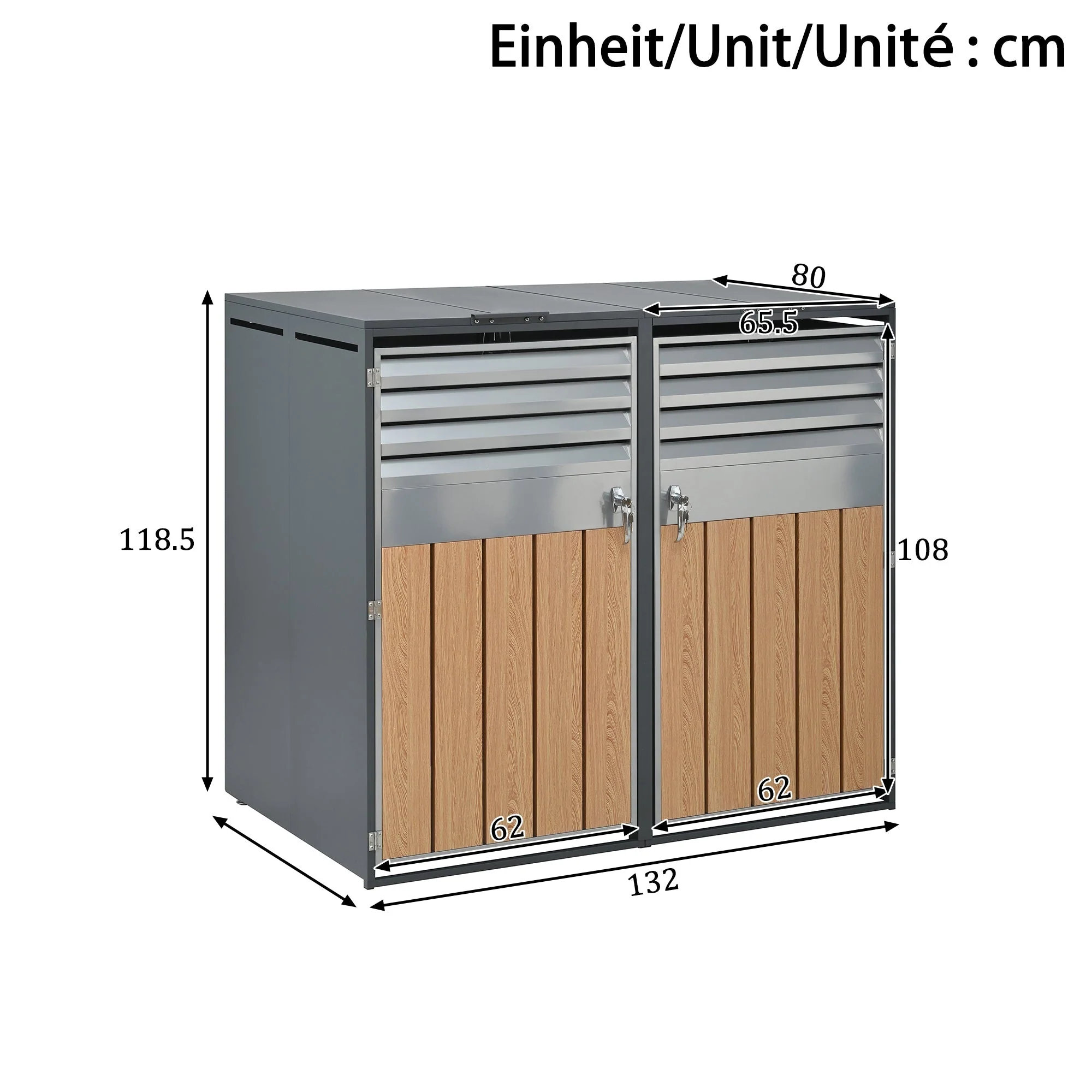 Bin Storage Box with Hinged Lid, Louvered Ventilation and Two Doors, Lockable Plastic - Image 5