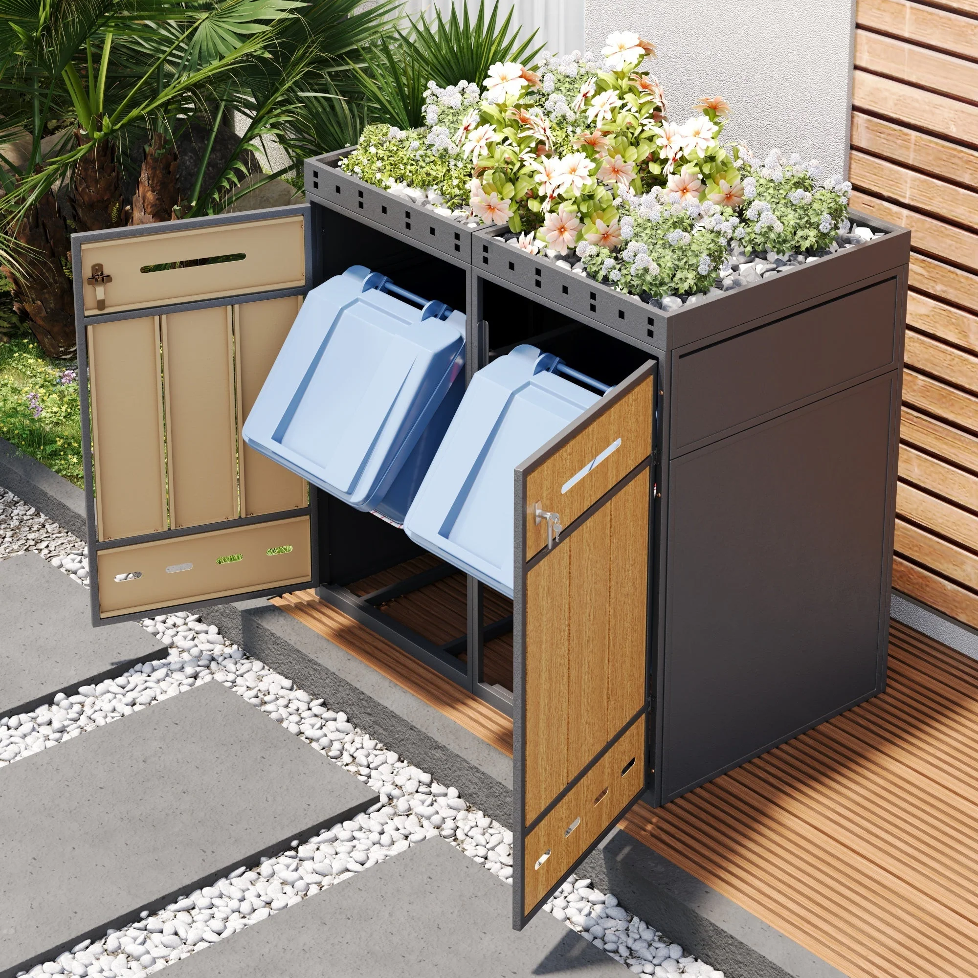Bin Storage Unit with Green Roof and 120-240L Enclosure, Metal - Image 3