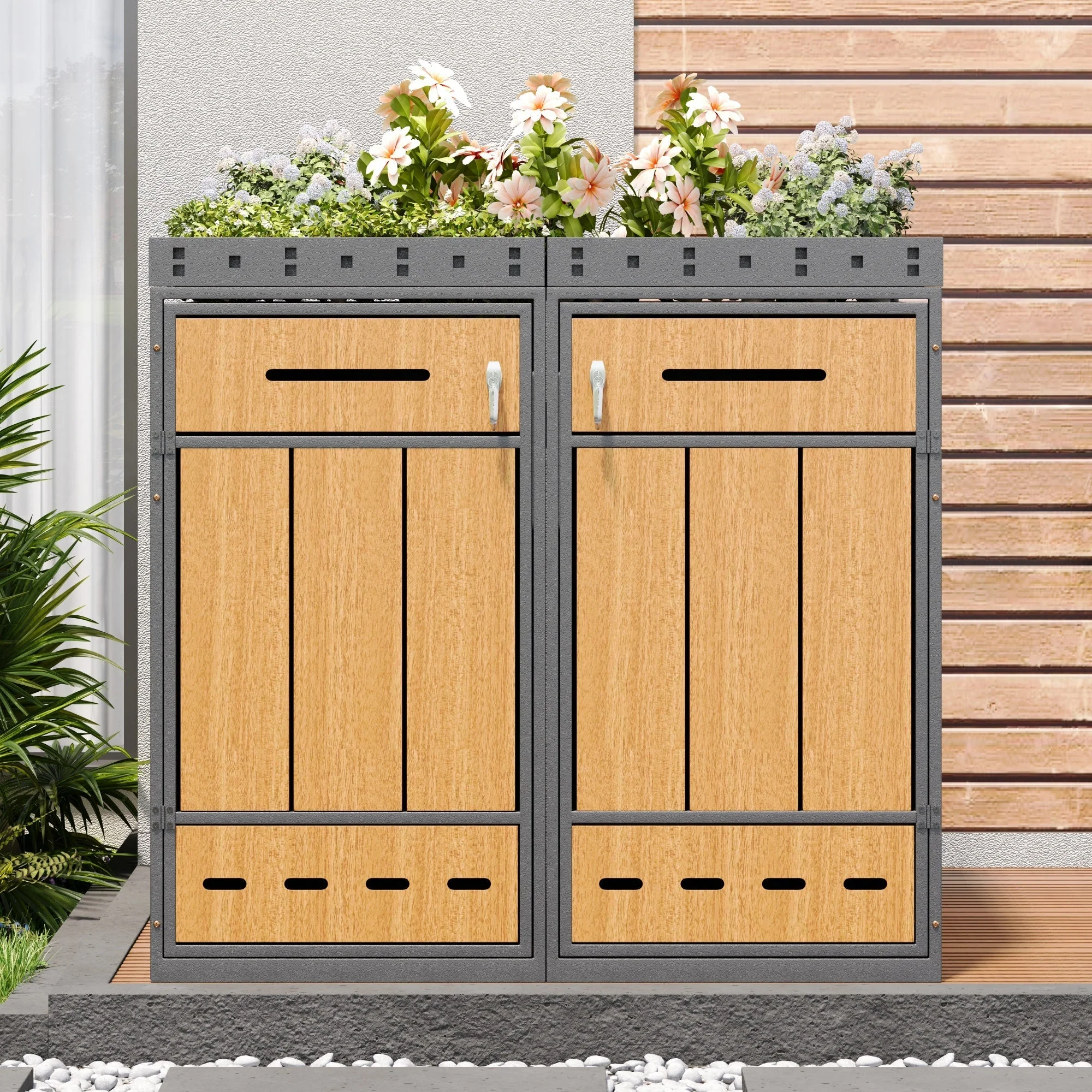 Bin Storage Unit with Green Roof and 120-240L Enclosure, Metal - Image 5