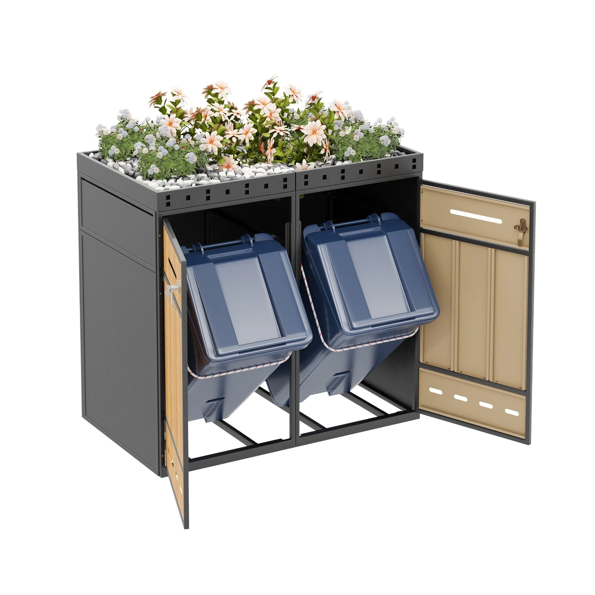 Bin Storage Unit with Green Roof and 120-240L Enclosure, Metal - Image 6