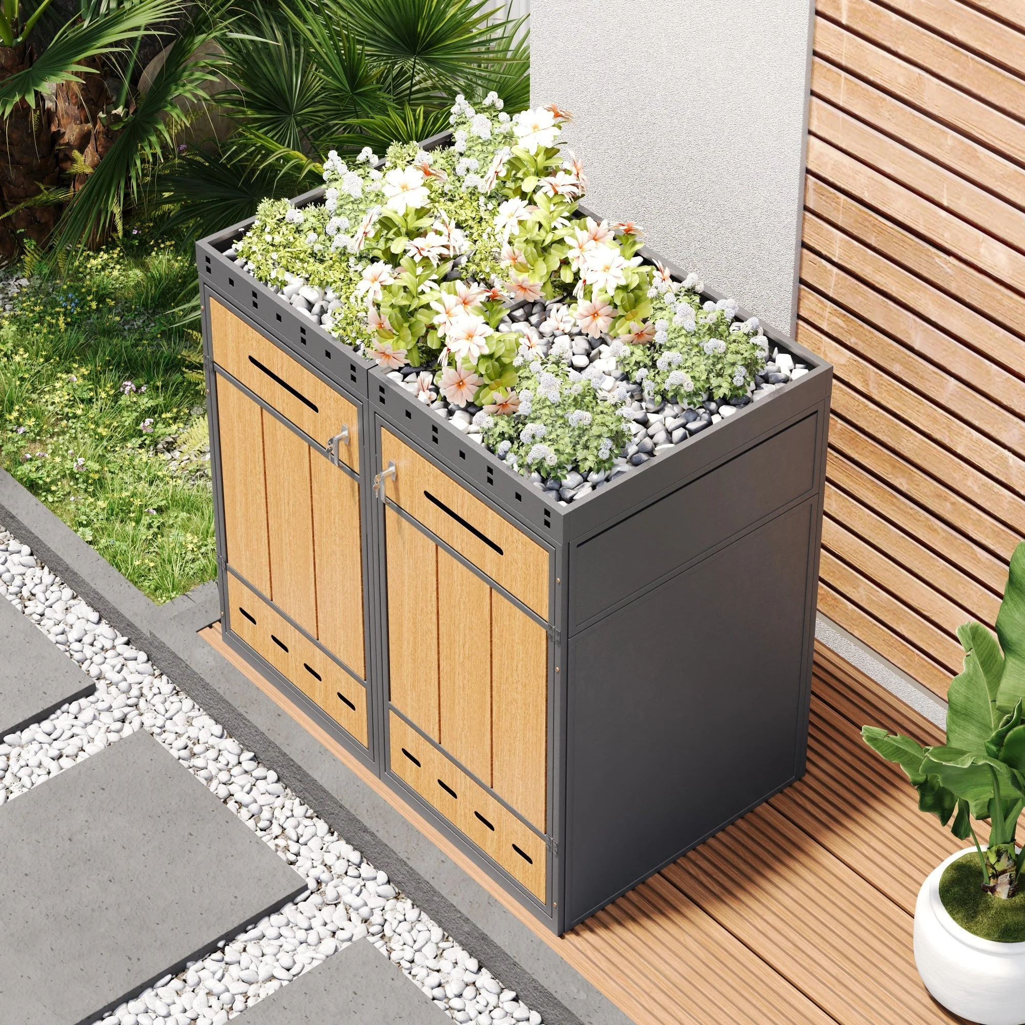 Bin Storage Unit with Green Roof and 120-240L Enclosure, Metal - Image 7