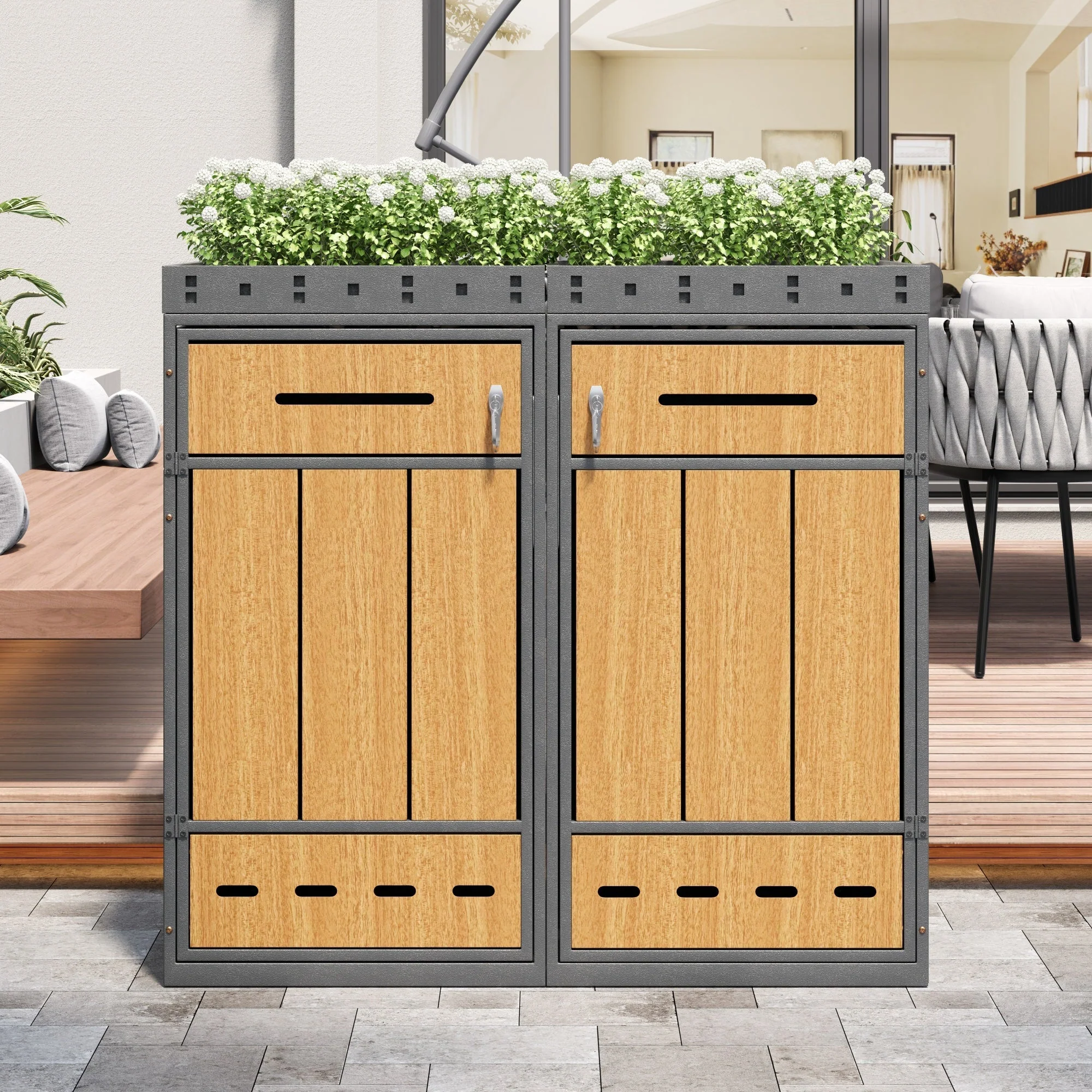 Bin Storage Unit with Green Roof and 120-240L Enclosure, Metal - Image 9
