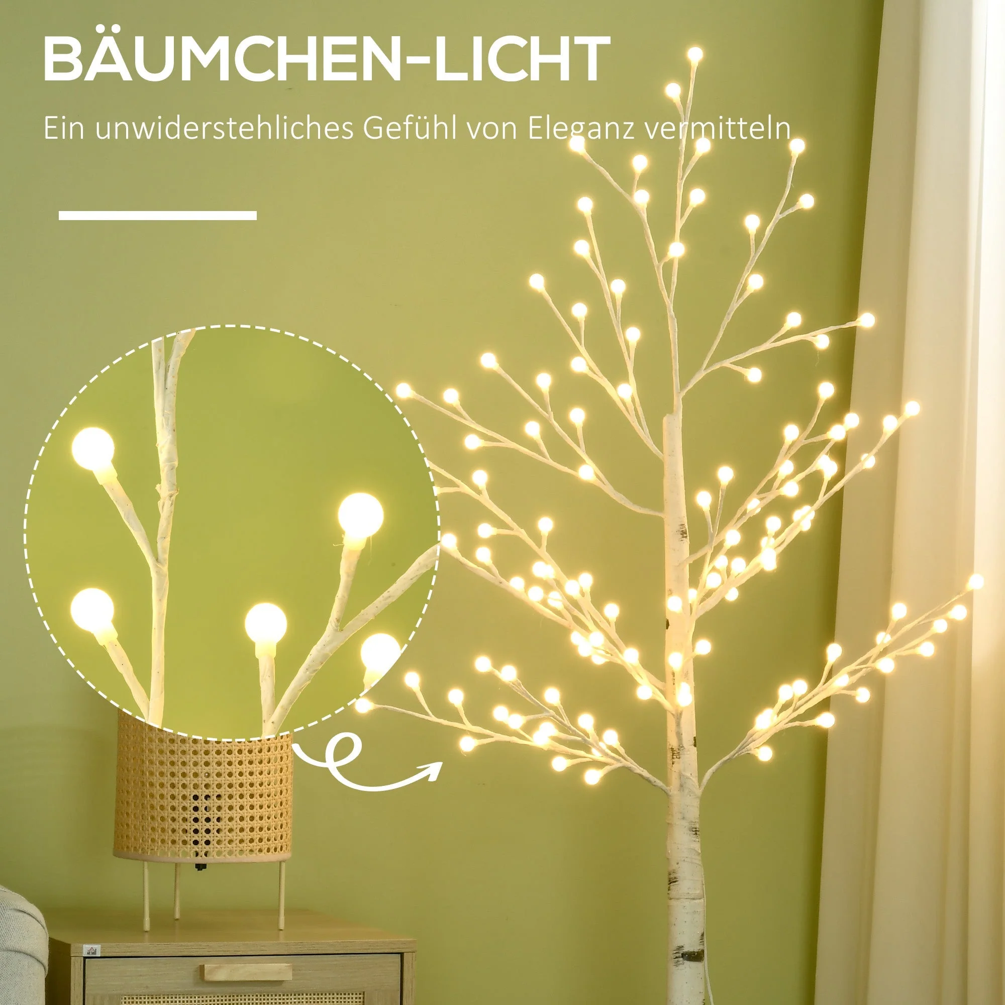 Birch Tree Light, 150cm 120 LED 3 Brightness Levels, Artificial Warm White - Image 5