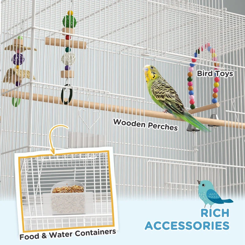 Bird Cage with Stand, Toys, Accessories for Canaries, Finches, White - Image 5